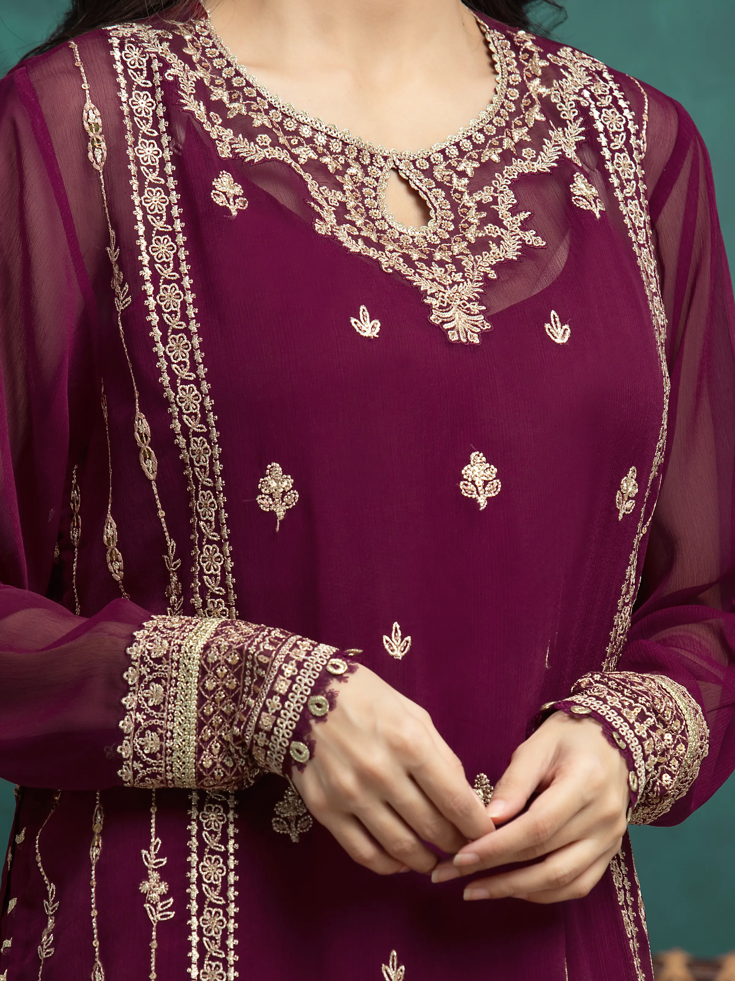 Unstitched Embroidered Chiffon Suit - EWU24V5-30321-3P - Image 4