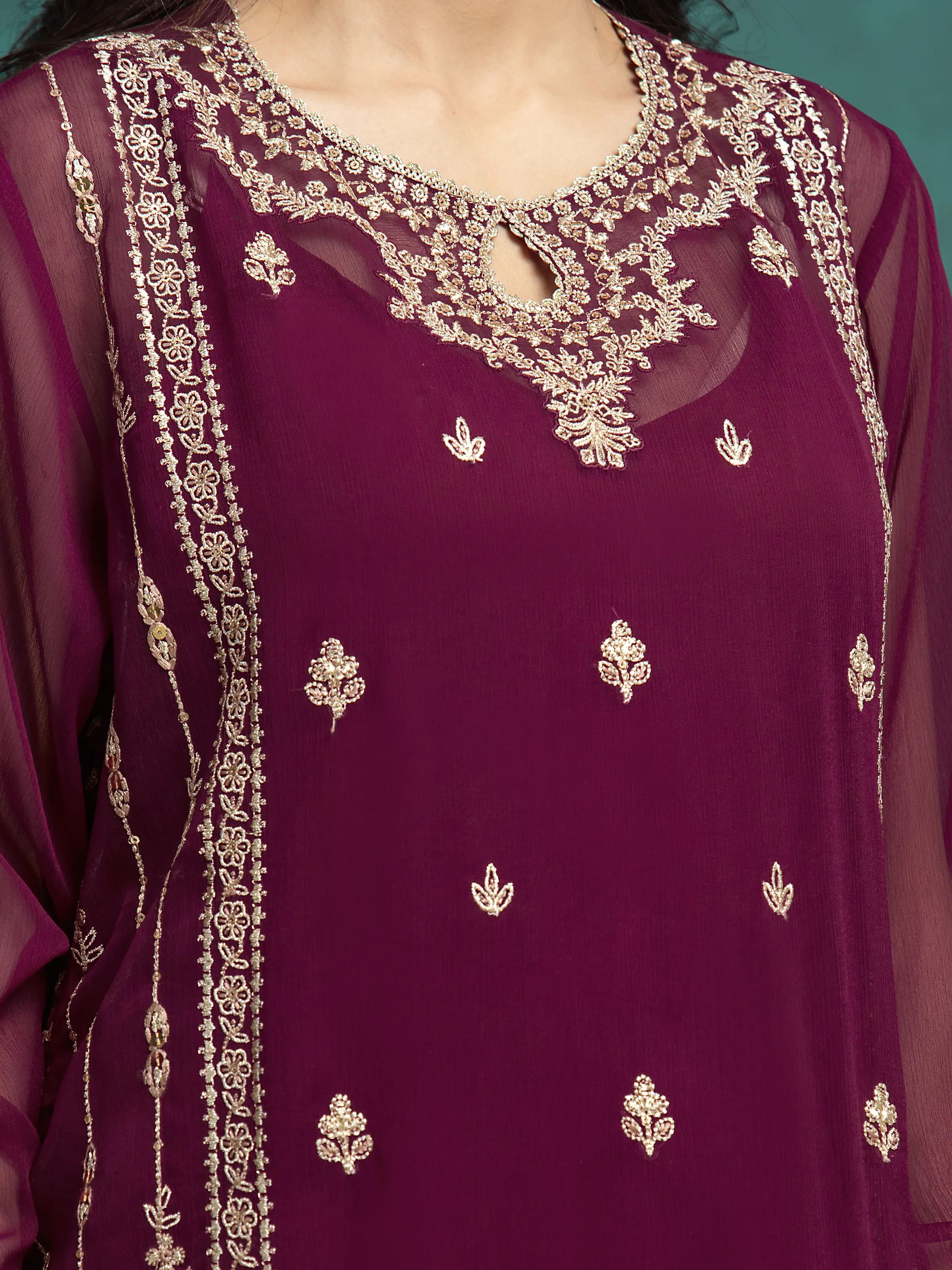 Unstitched Embroidered Chiffon Suit - EWU24V5-30321-3P - Image 5