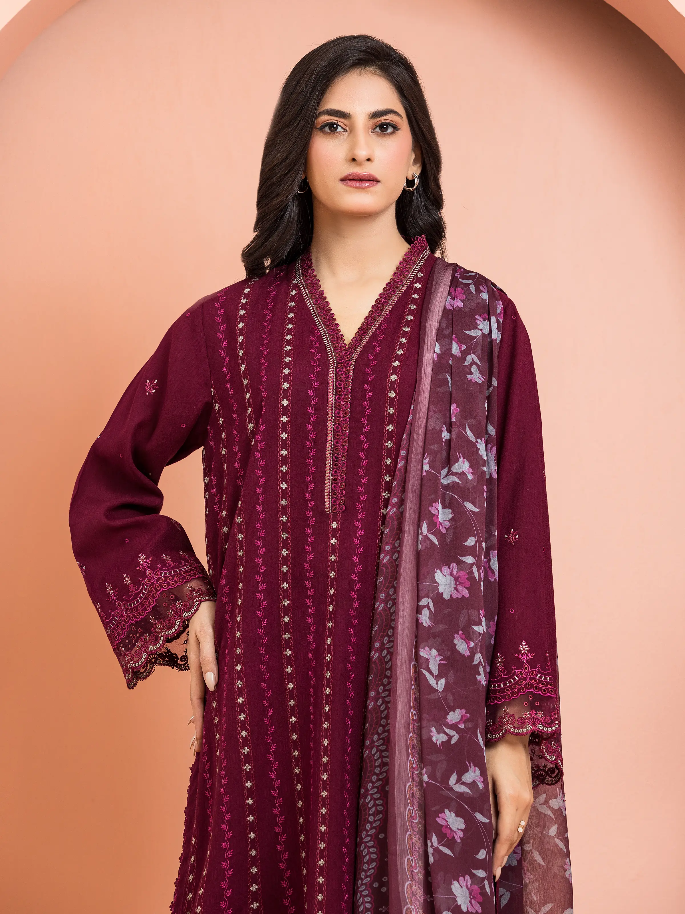 Unstitched Embroidered Dobby Suit - EWU5V7-30262-3P - Image 4