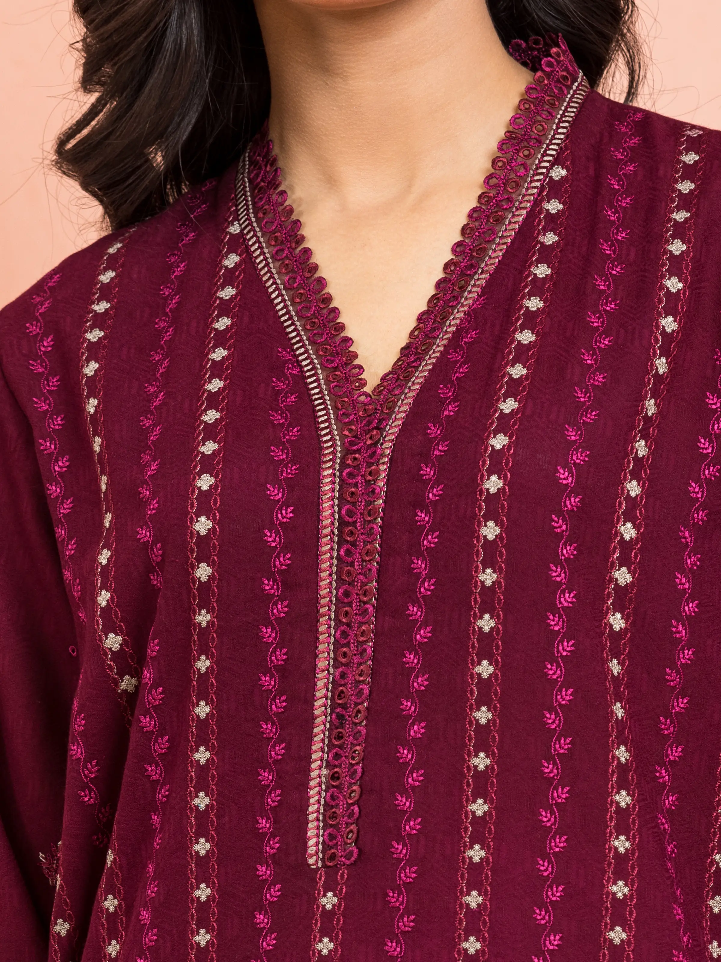 Unstitched Embroidered Dobby Suit - EWU5V7-30262-3P - Image 5
