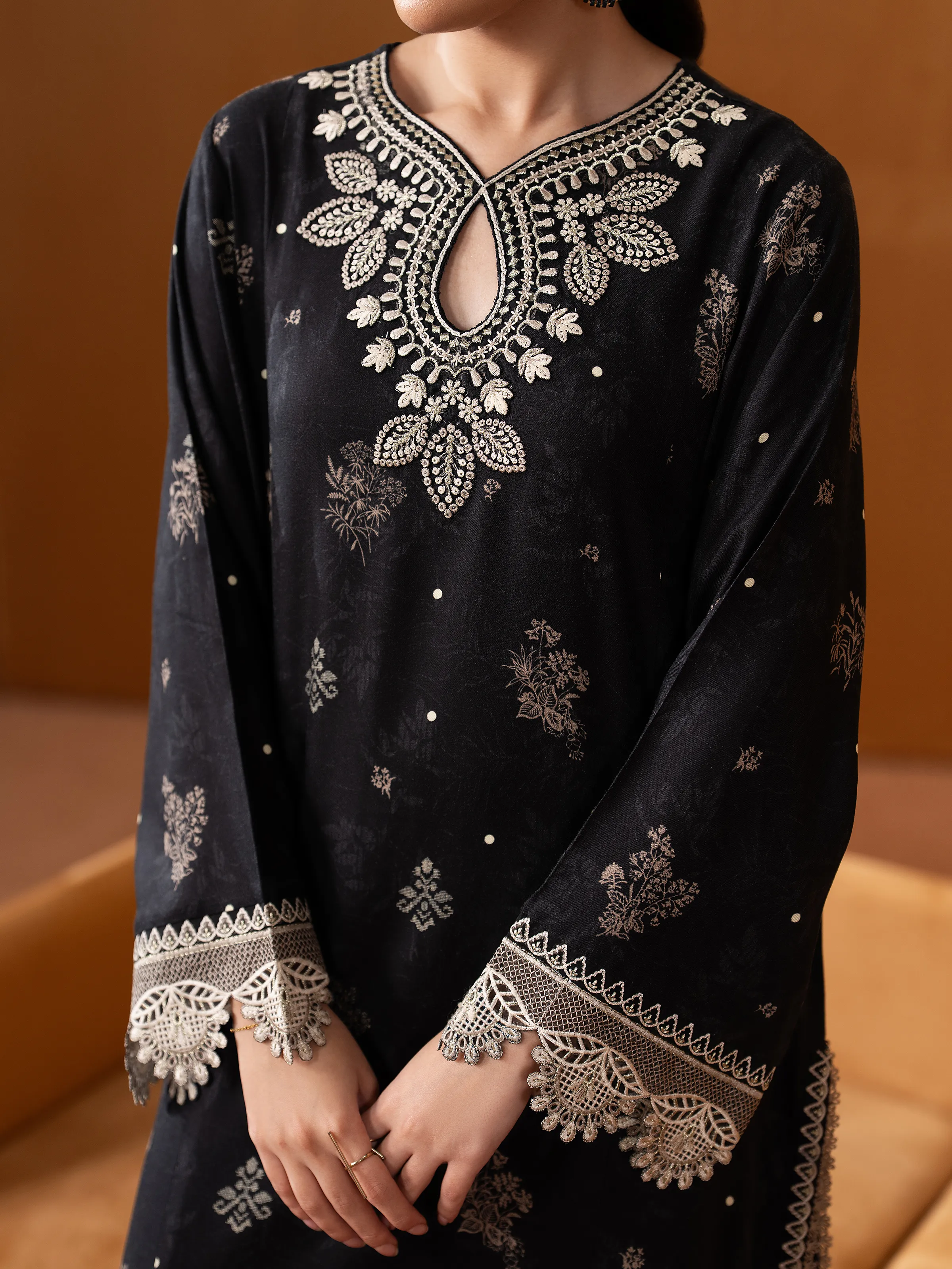 Unstitched Embroidered Twill Viscose Suit - EWU5V20-32088-3P - Image 3