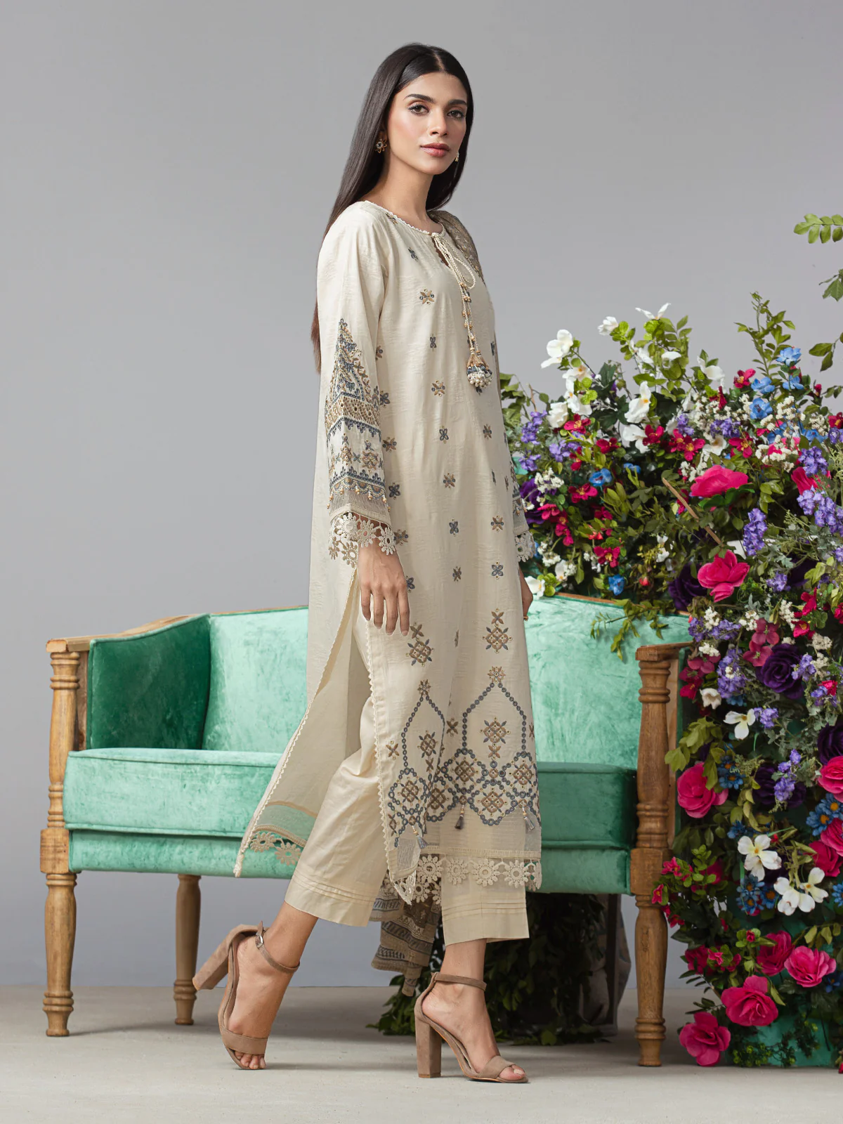 Unstitched Embroidered Dobby Shirt Trouser - EWU23V7-26743ST - Image 3