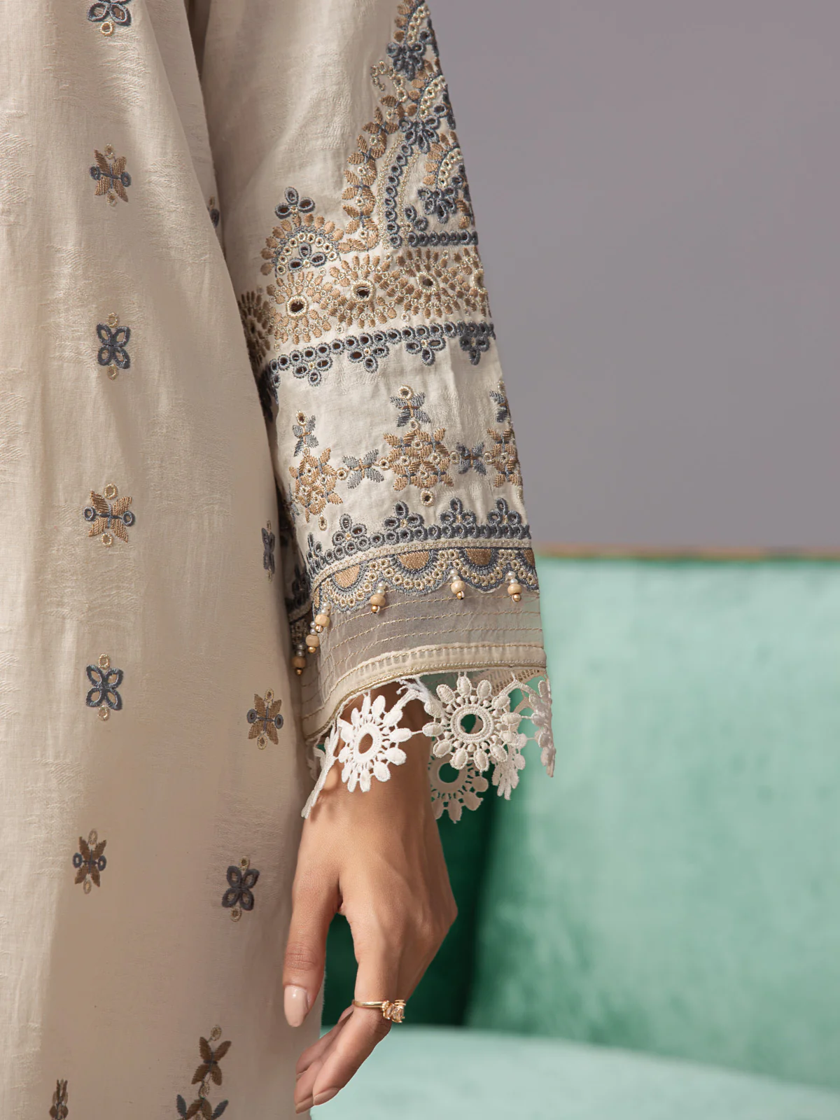 Unstitched Embroidered Dobby Shirt Trouser - EWU23V7-26743ST - Image 5