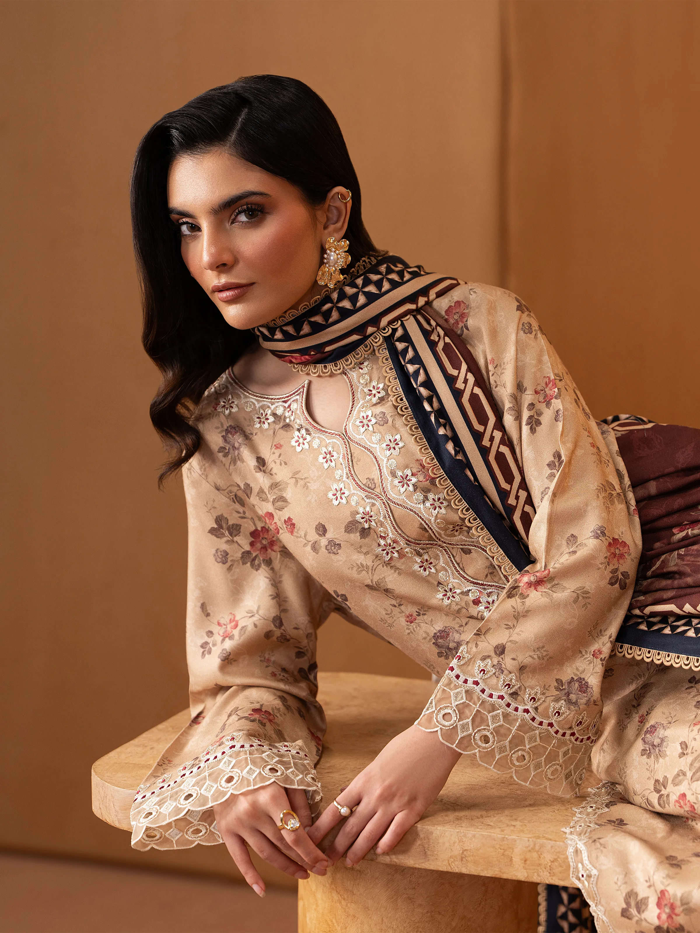 Unstitched Embroidered Twill Viscose Suit - EWU5V20-32087-3P - Image 3