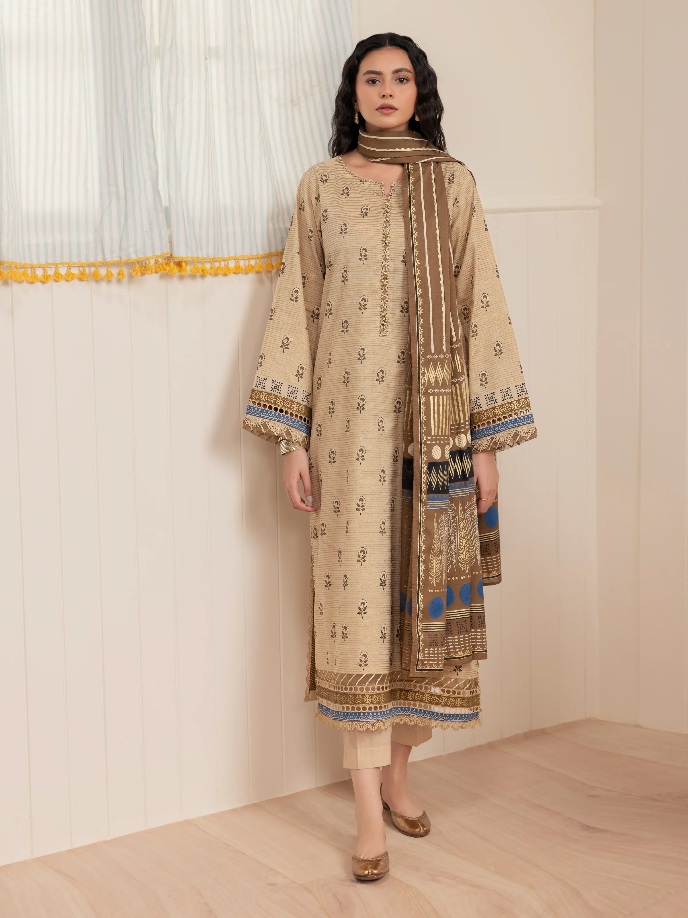 Unstitched Block Print Cambric Shirt Dupatta - EWU24M1-049SD - Image 2
