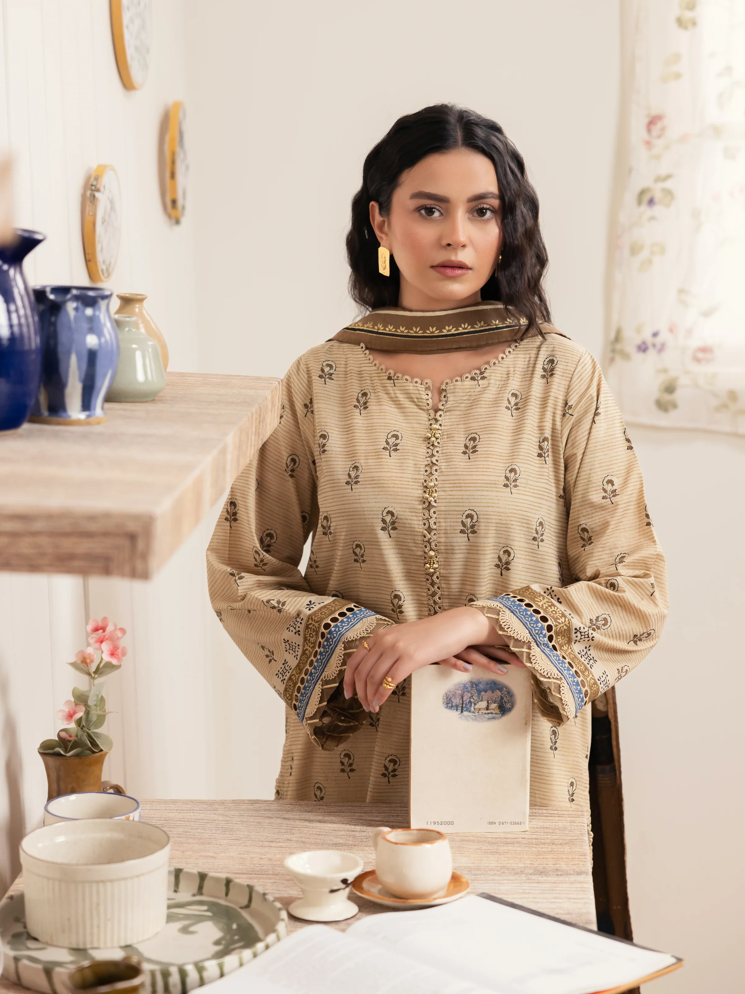 Unstitched Block Print Cambric Shirt Dupatta - EWU24M1-049SD - Image 3