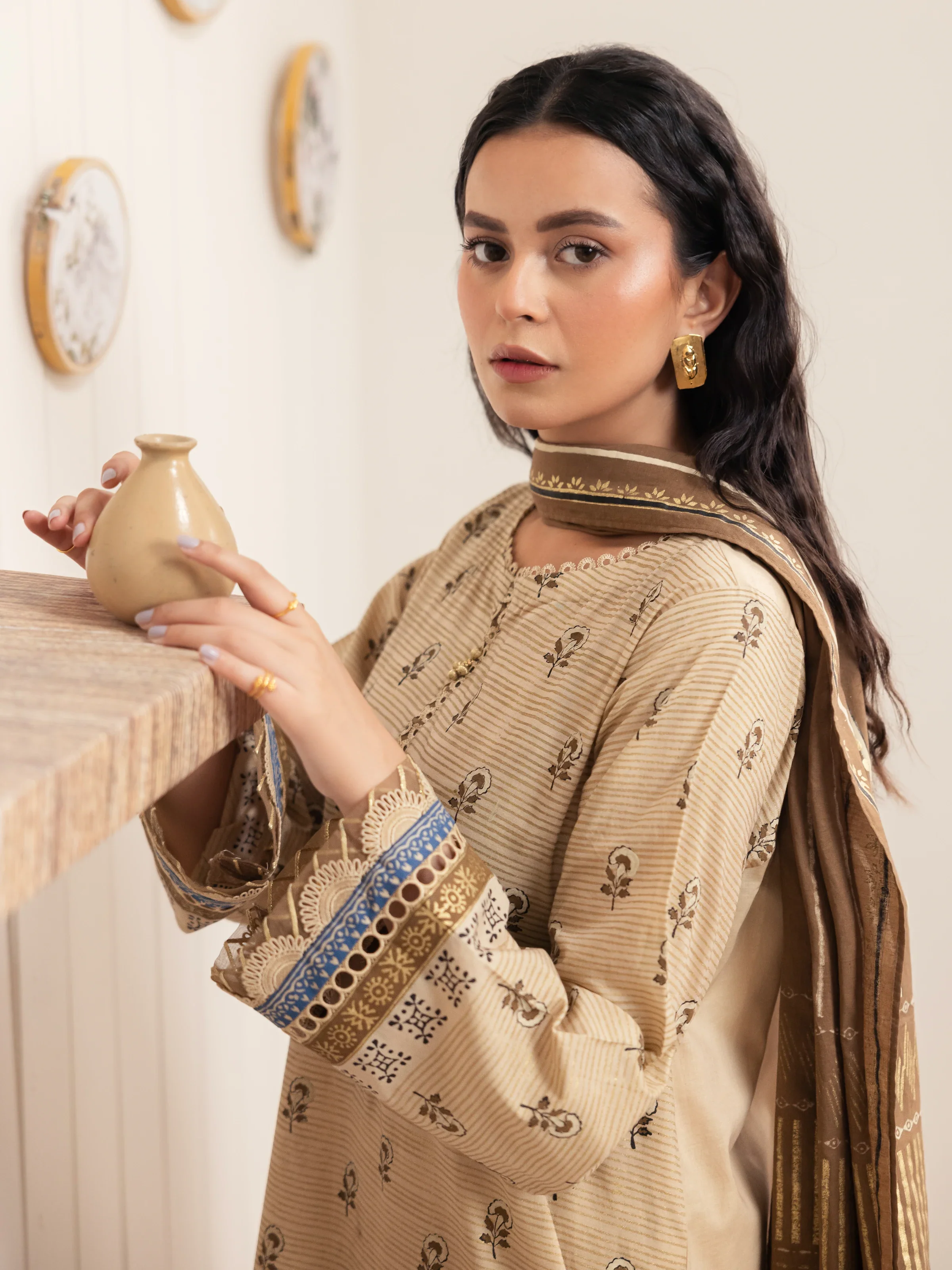 Unstitched Block Print Cambric Shirt Dupatta - EWU24M1-049SD - Image 4