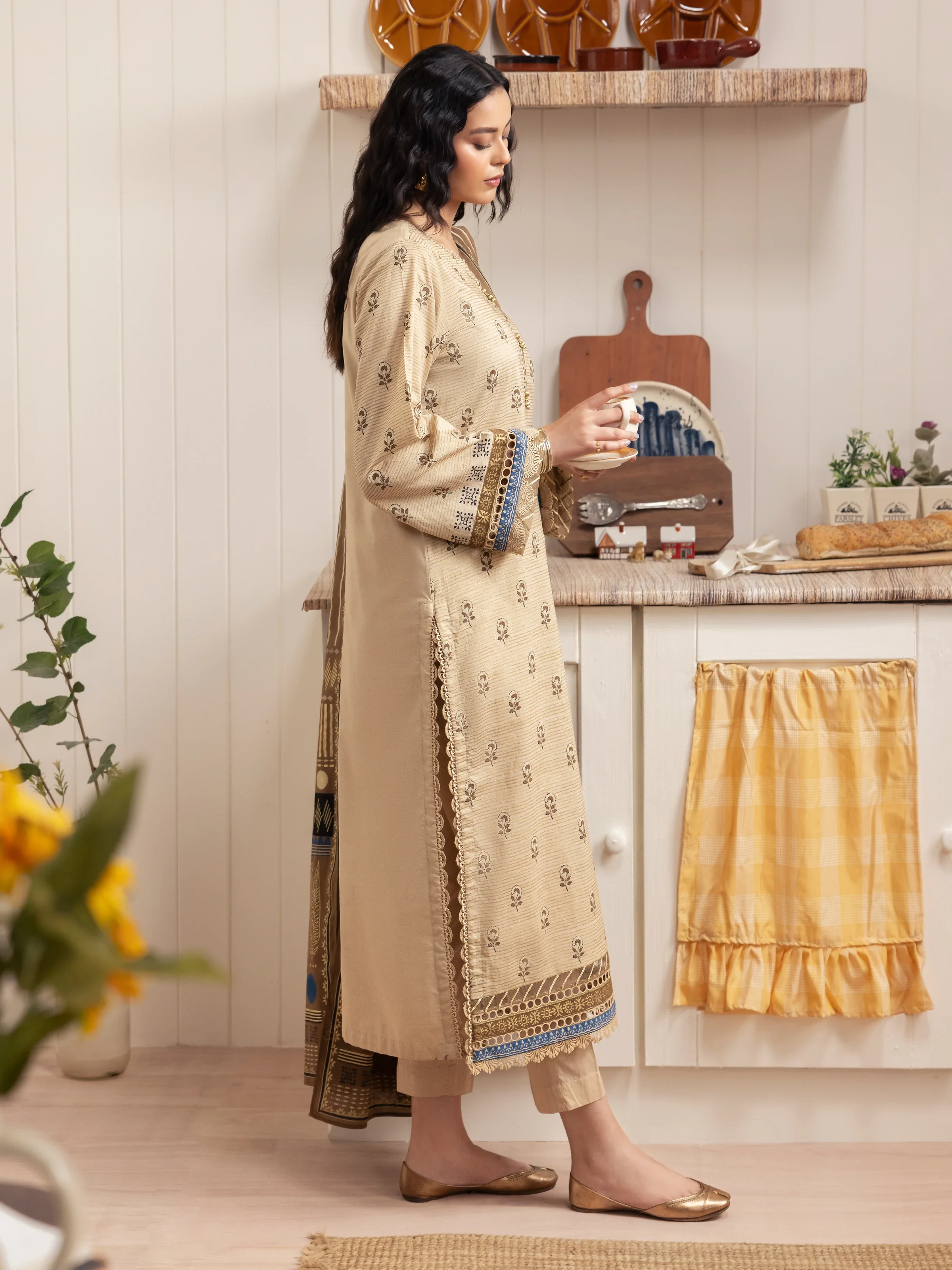 Unstitched Block Print Cambric Shirt Dupatta - EWU24M1-049SD - Image 5