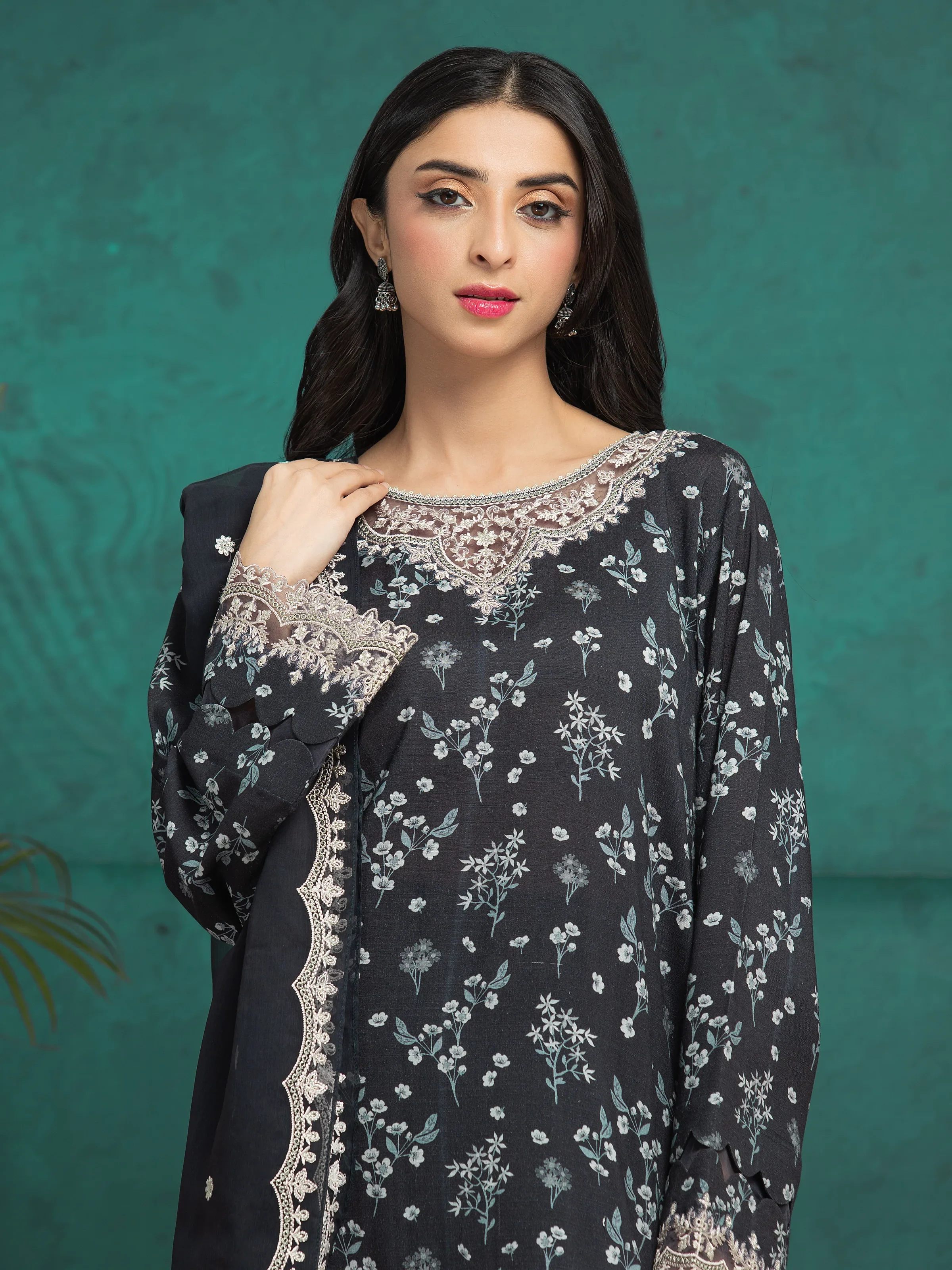 Unstitched Embroidered Raw Silk Suit - EWU5V16-30219-3P - Image 2
