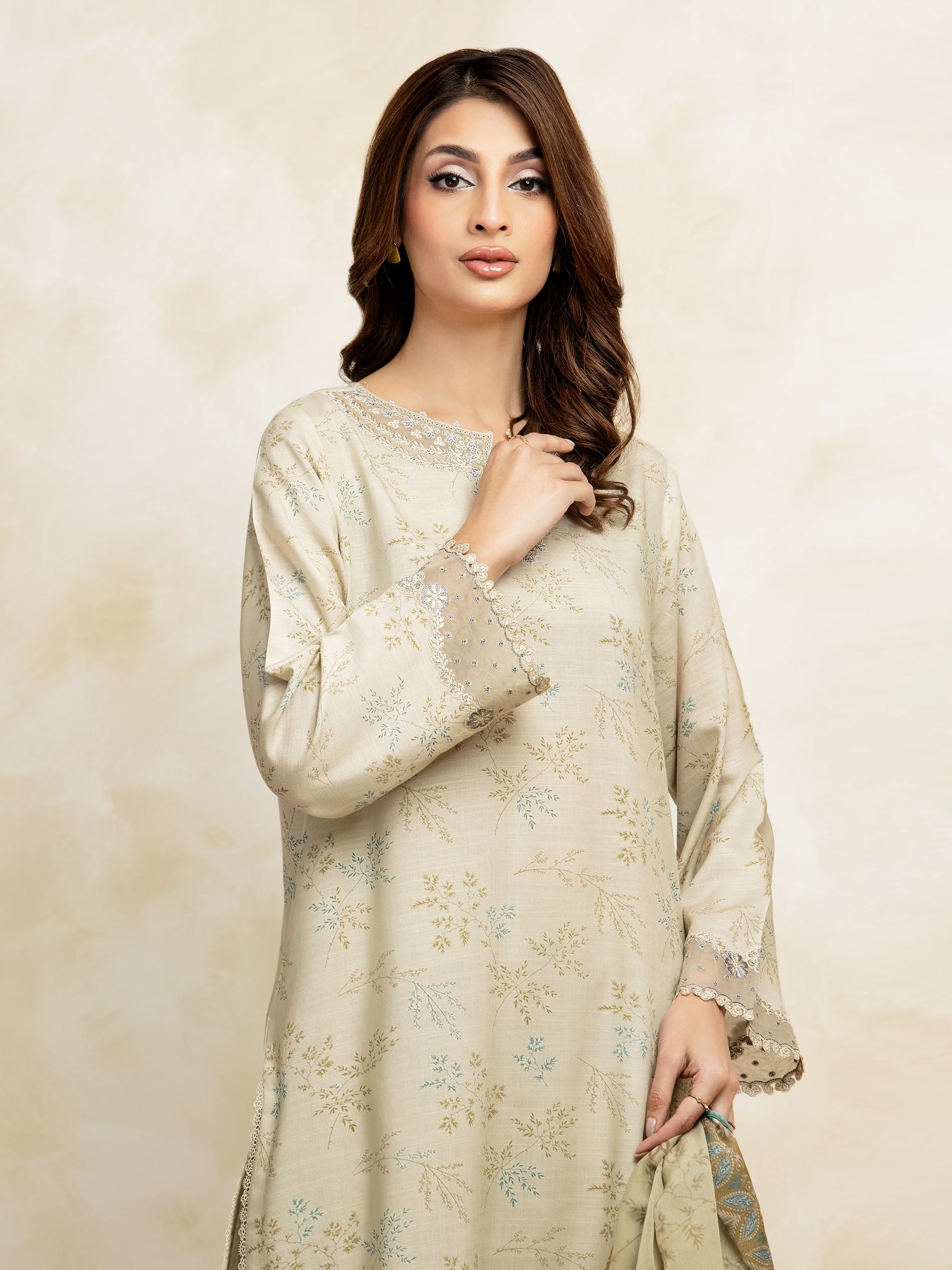 Unstitched Embroidered Raw Silk Suit - EWU5V16-30222-3P - Image 2