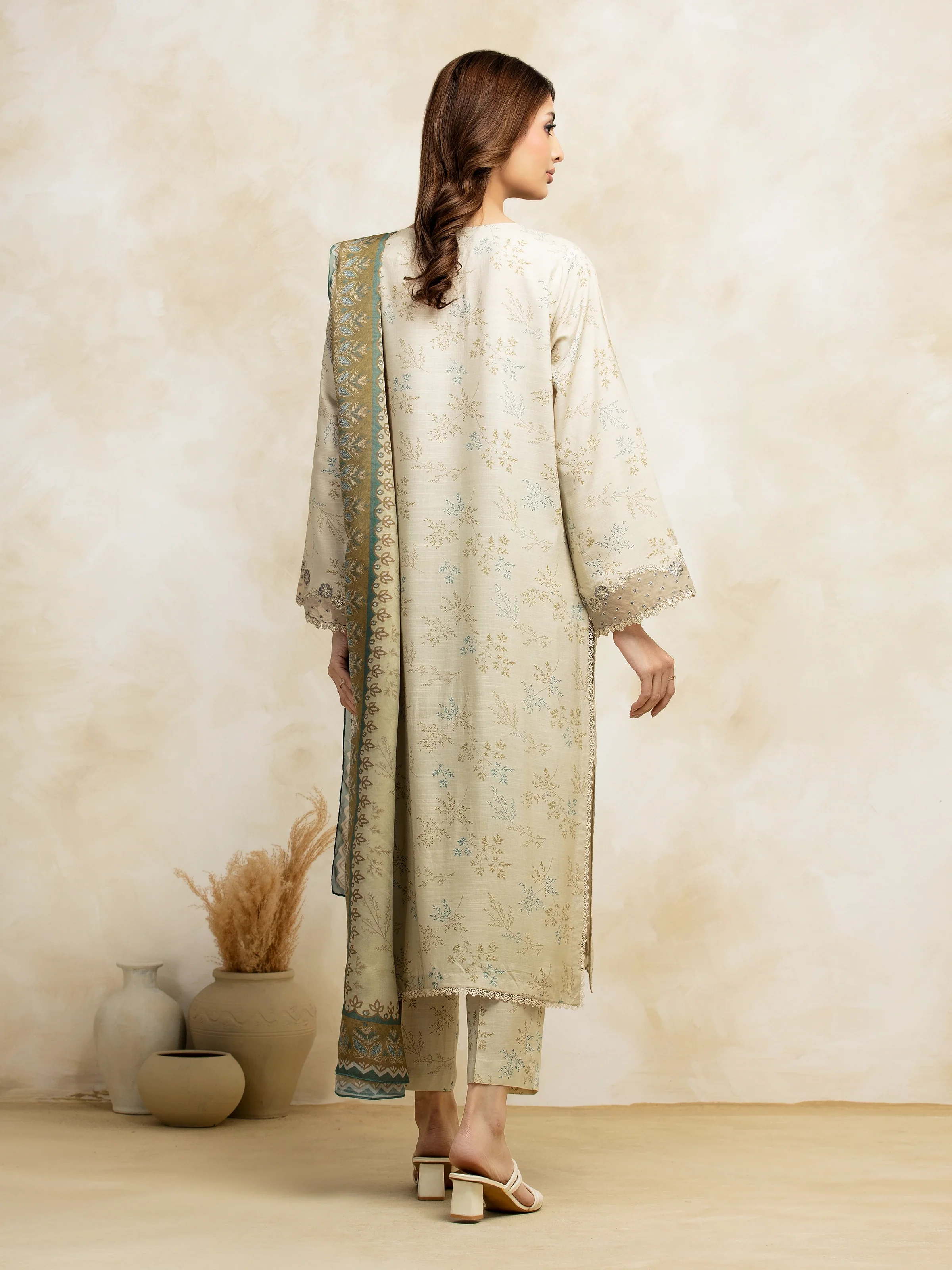 Unstitched Embroidered Raw Silk Suit - EWU5V16-30222-3P - Image 5