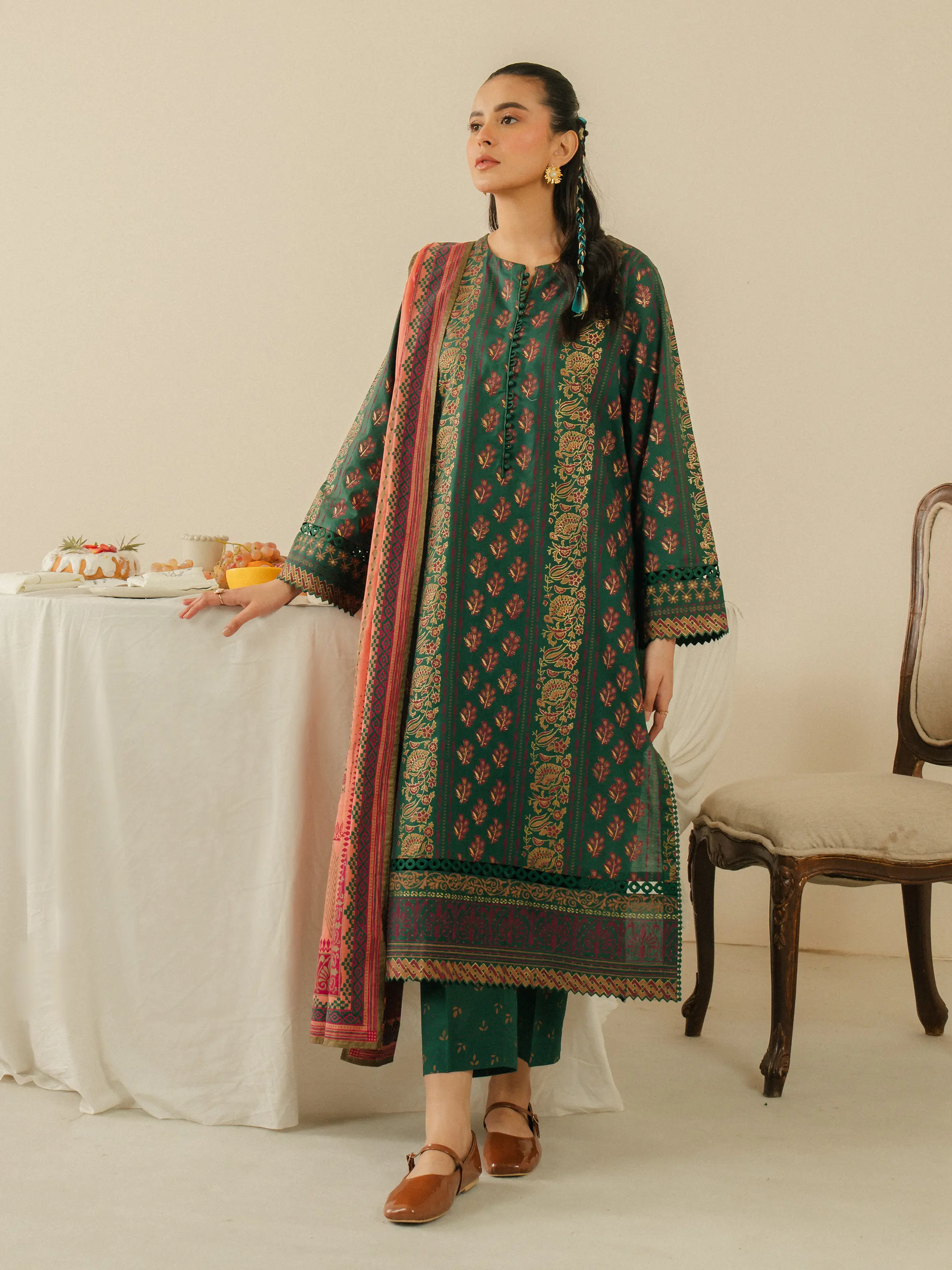 Unstitched Block Print Cambric Suit - EWU5M1-013-3P - Image 2