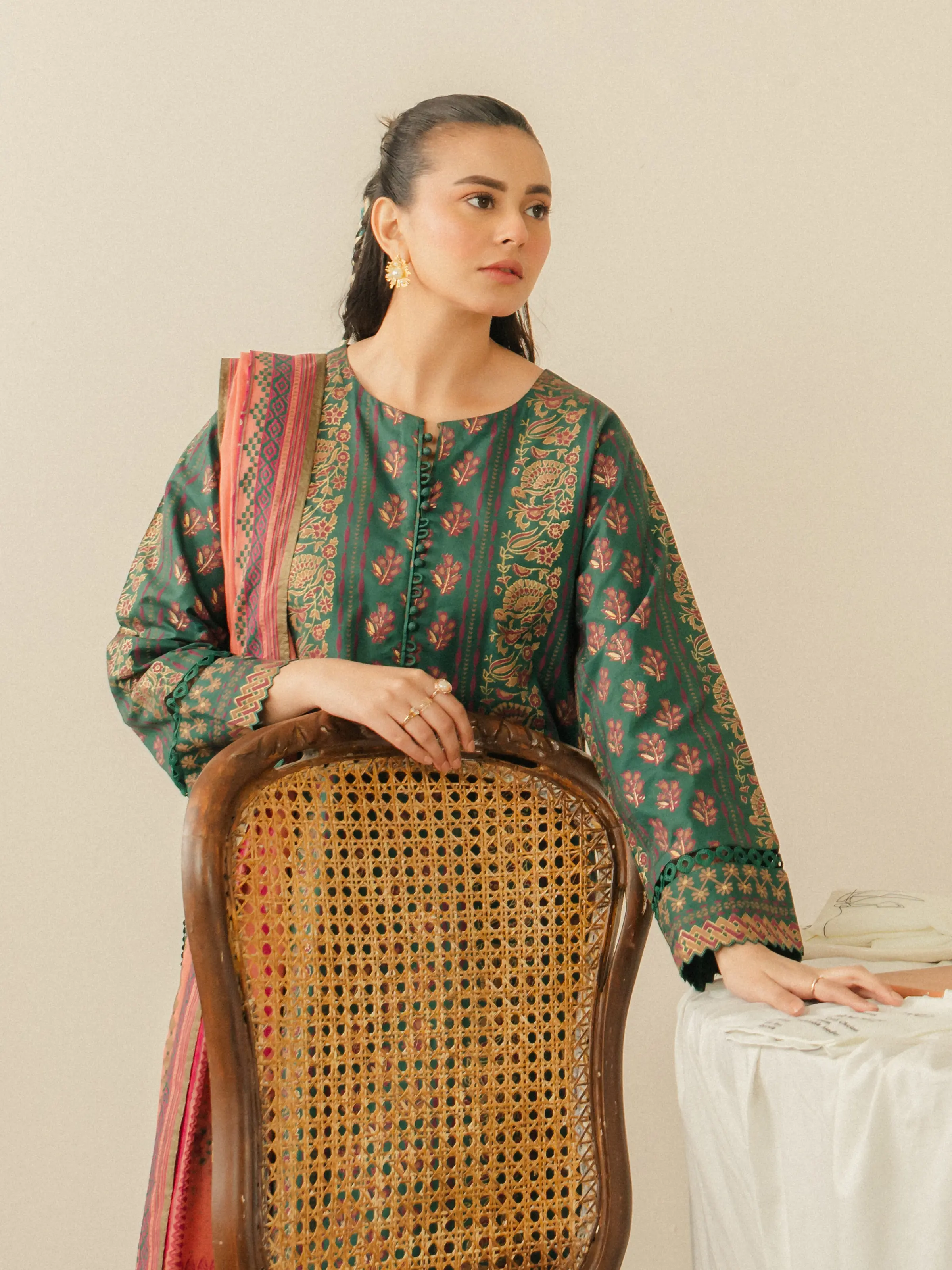 Unstitched Block Print Cambric Suit - EWU5M1-013-3P - Image 4