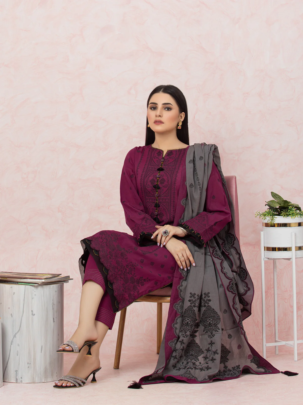 Unstitched Embroidered Jacquard Shirt Dupatta - EWU24V3-26620SD - Image 2