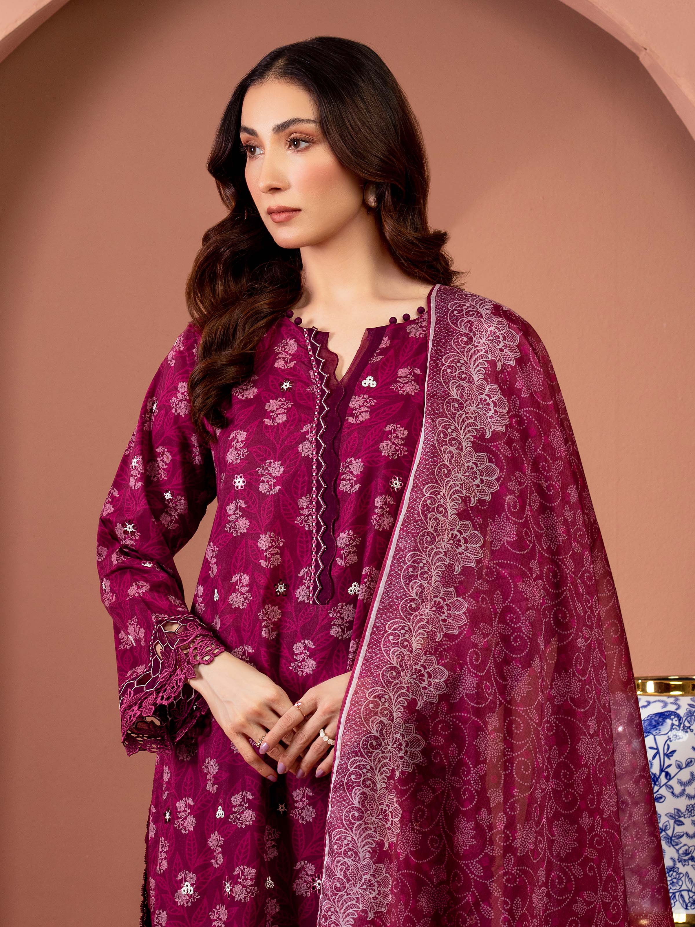 Unstitched Embroidered Lawn Suit - EWU5V1-31427-3P - Image 3