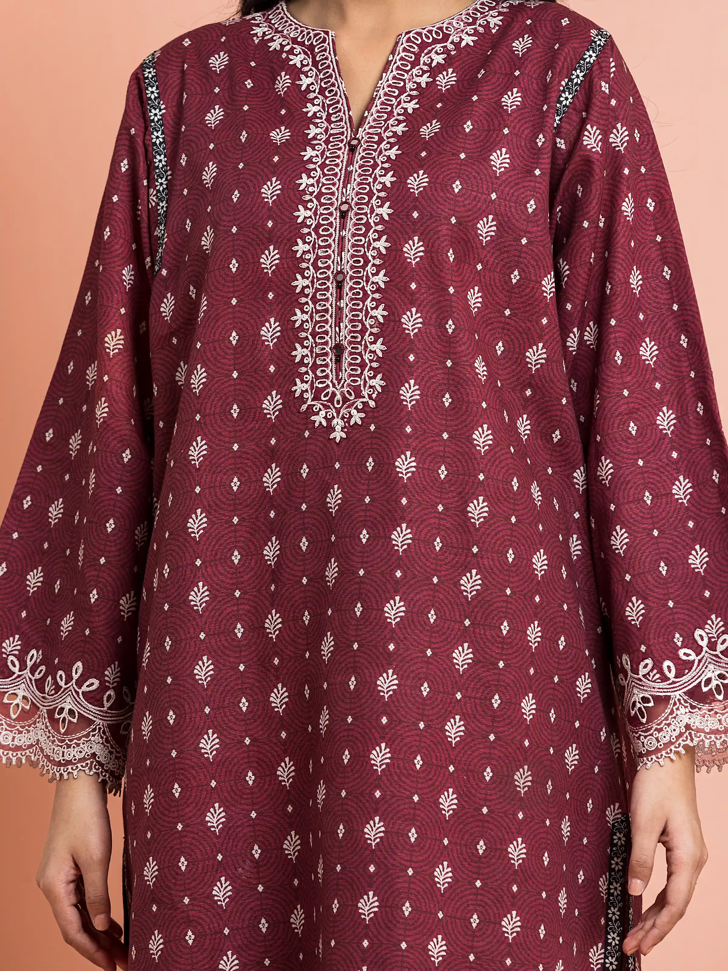 Unstitched Embroidered Marina Twill Shirt Trouser - EWU24V14-30188ST - Image 2