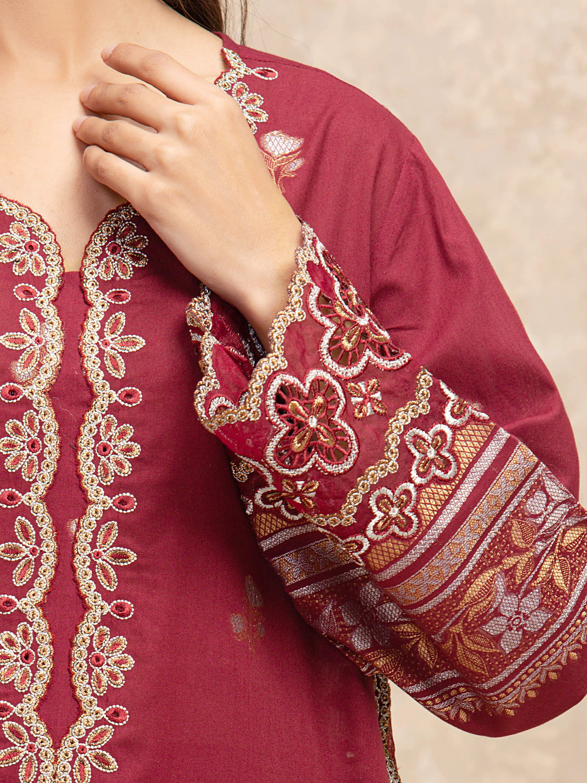 Unstitched Embroidered Jacquard Suit - EWU5V3-31851-3P - Image 3