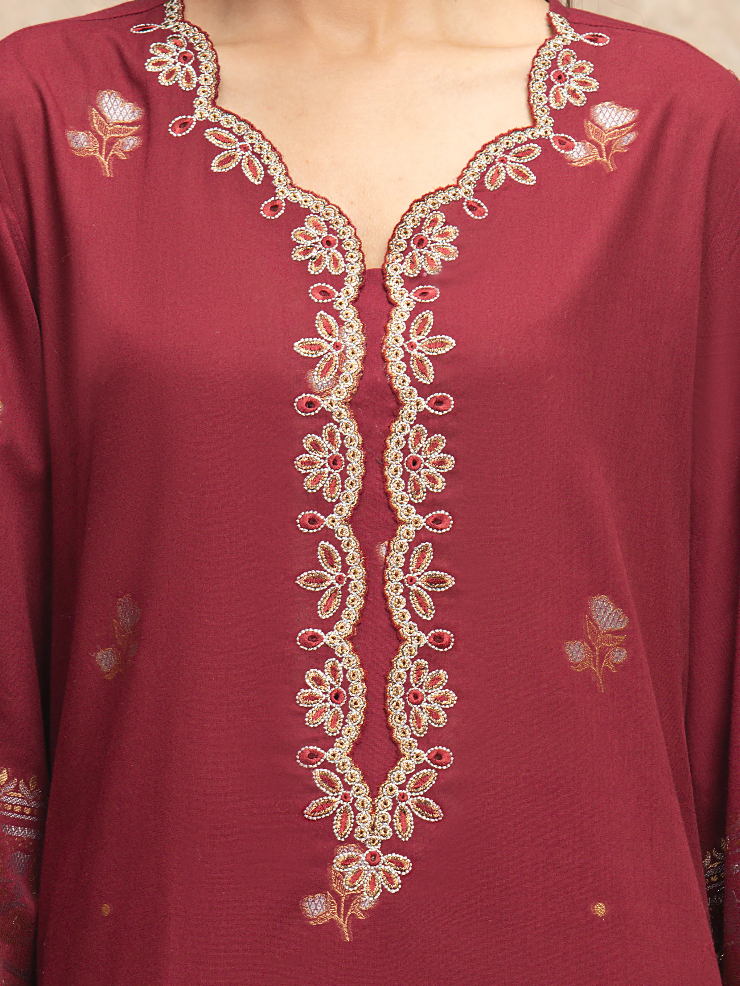 Unstitched Embroidered Jacquard Suit - EWU5V3-31851-3P - Image 4