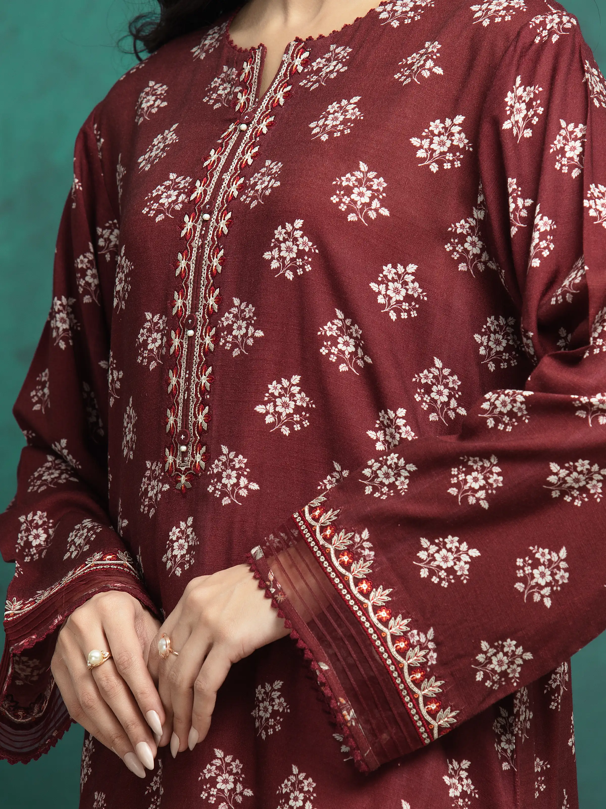 Unstitched Embroidered Raw Silk Suit - EWU24V16-30376-3P - Image 3
