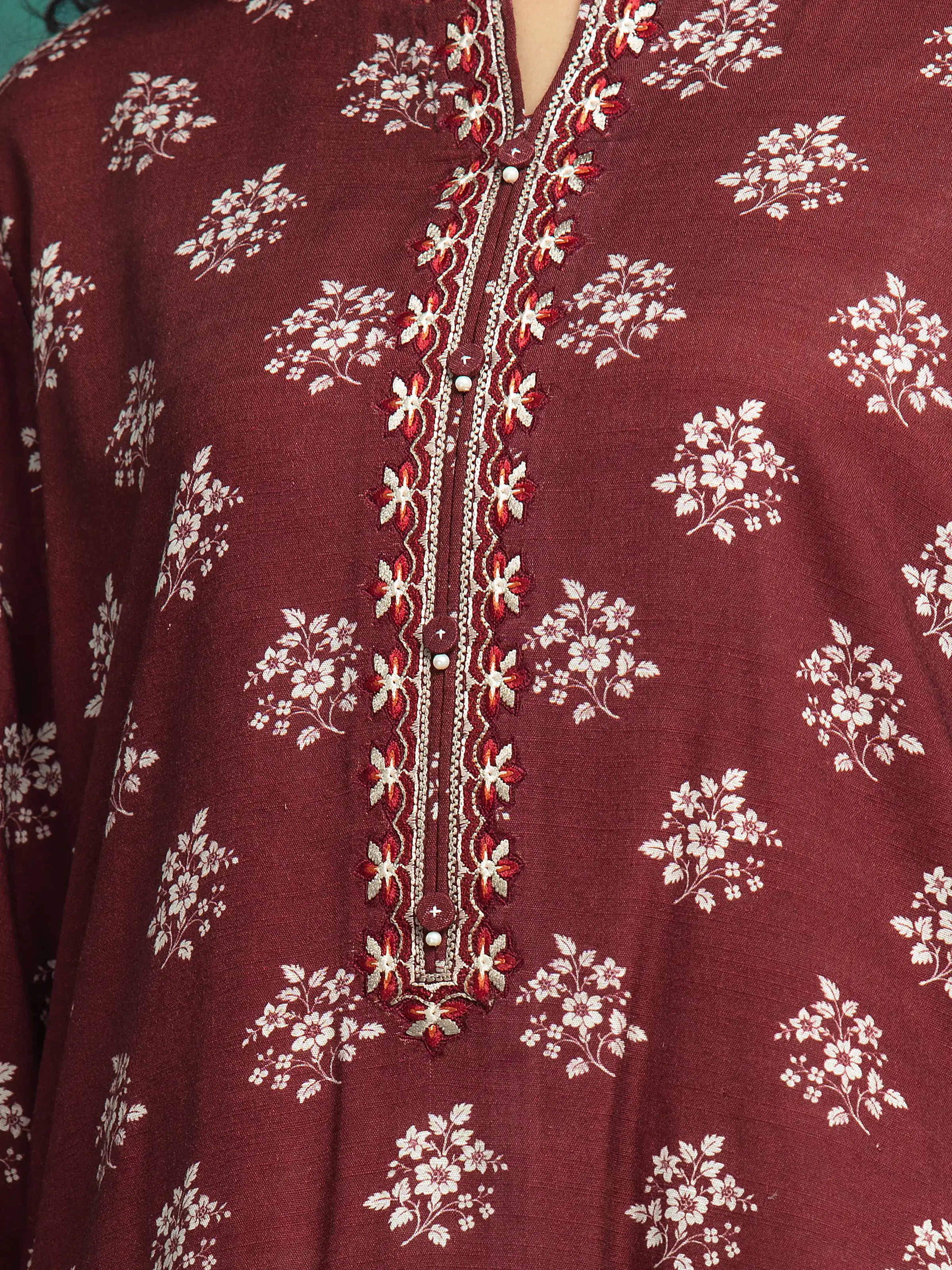 Unstitched Embroidered Raw Silk Suit - EWU24V16-30376-3P - Image 4