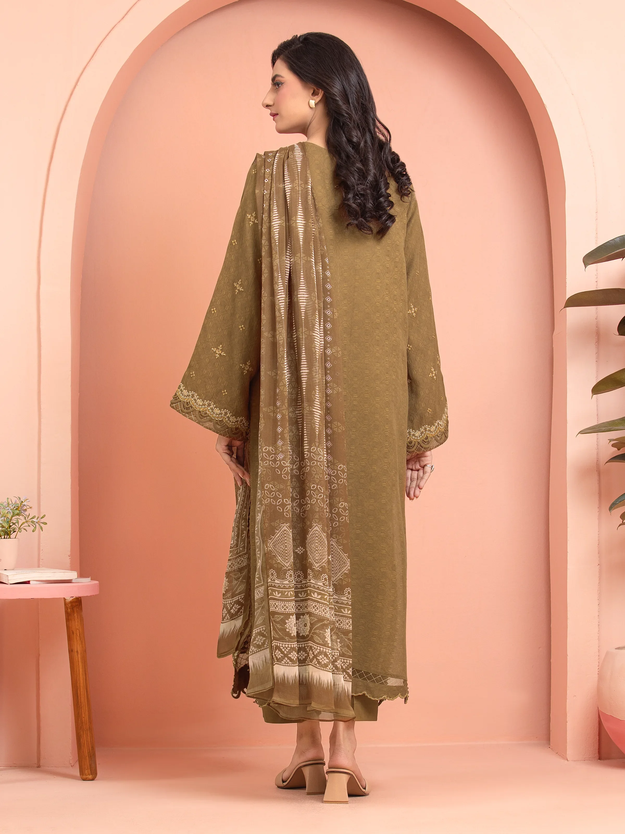 Unstitched Embroidered Dobby Suit - EWU5V7-30261-3P - Image 2