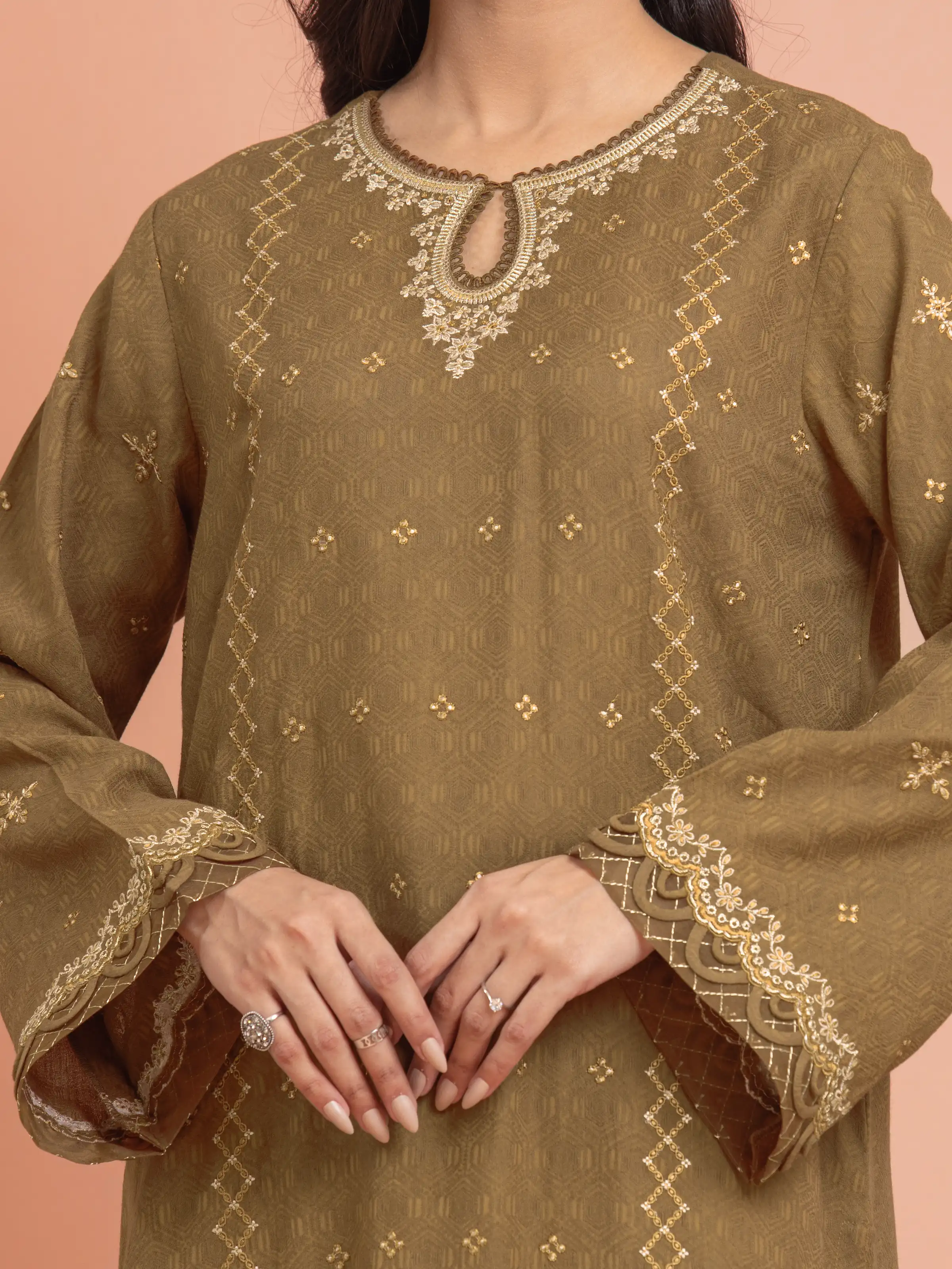 Unstitched Embroidered Dobby Suit - EWU5V7-30261-3P - Image 3