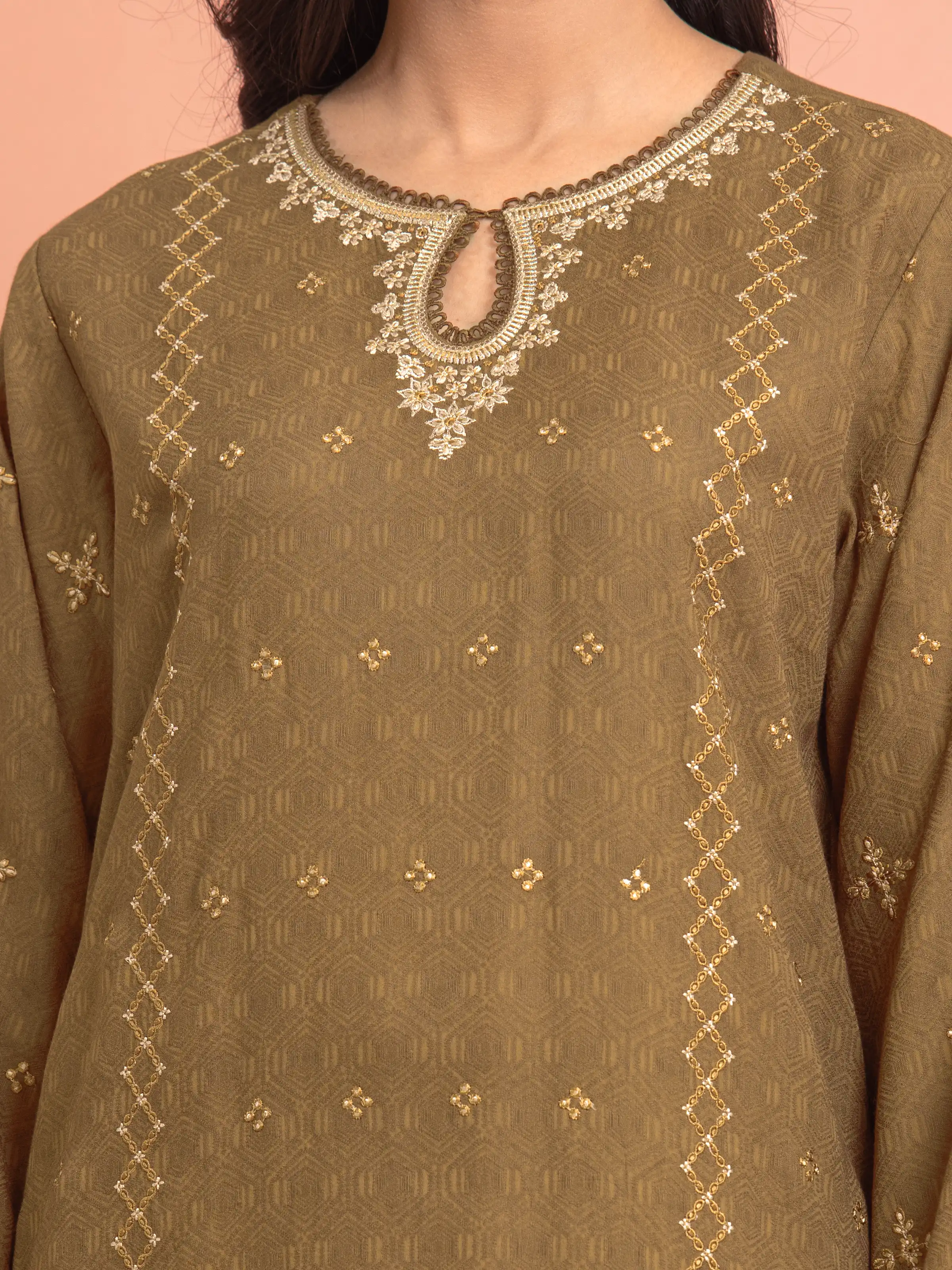 Unstitched Embroidered Dobby Suit - EWU5V7-30261-3P - Image 4