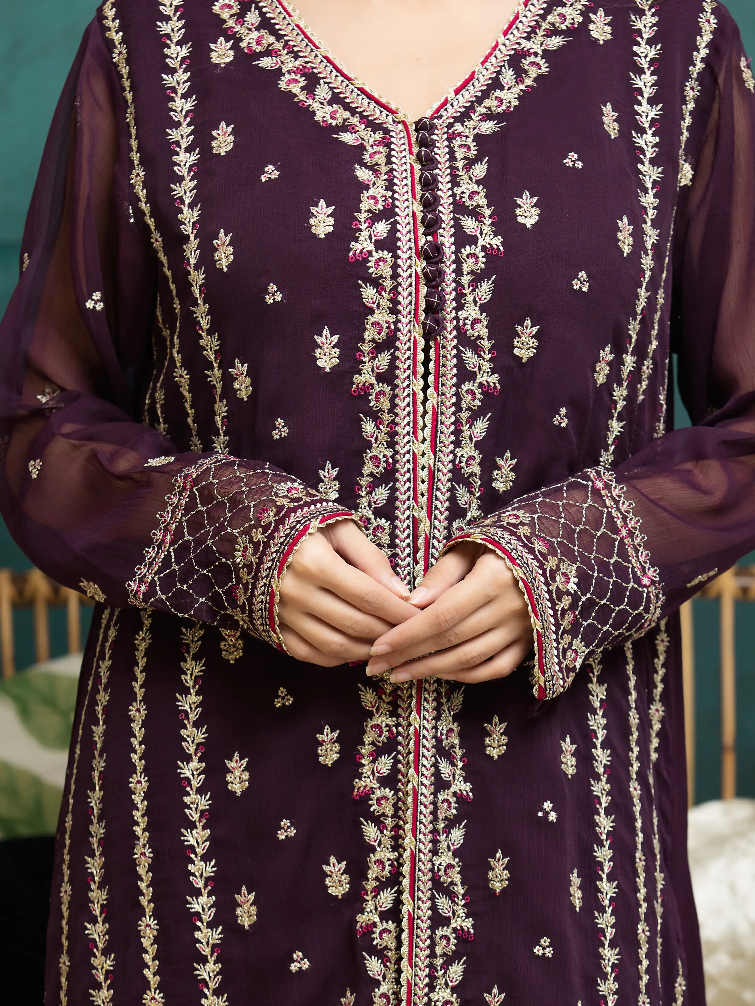 Unstitched Embroidered Chiffon Shirt Trouser - EWU24V5-30328ST - Image 3