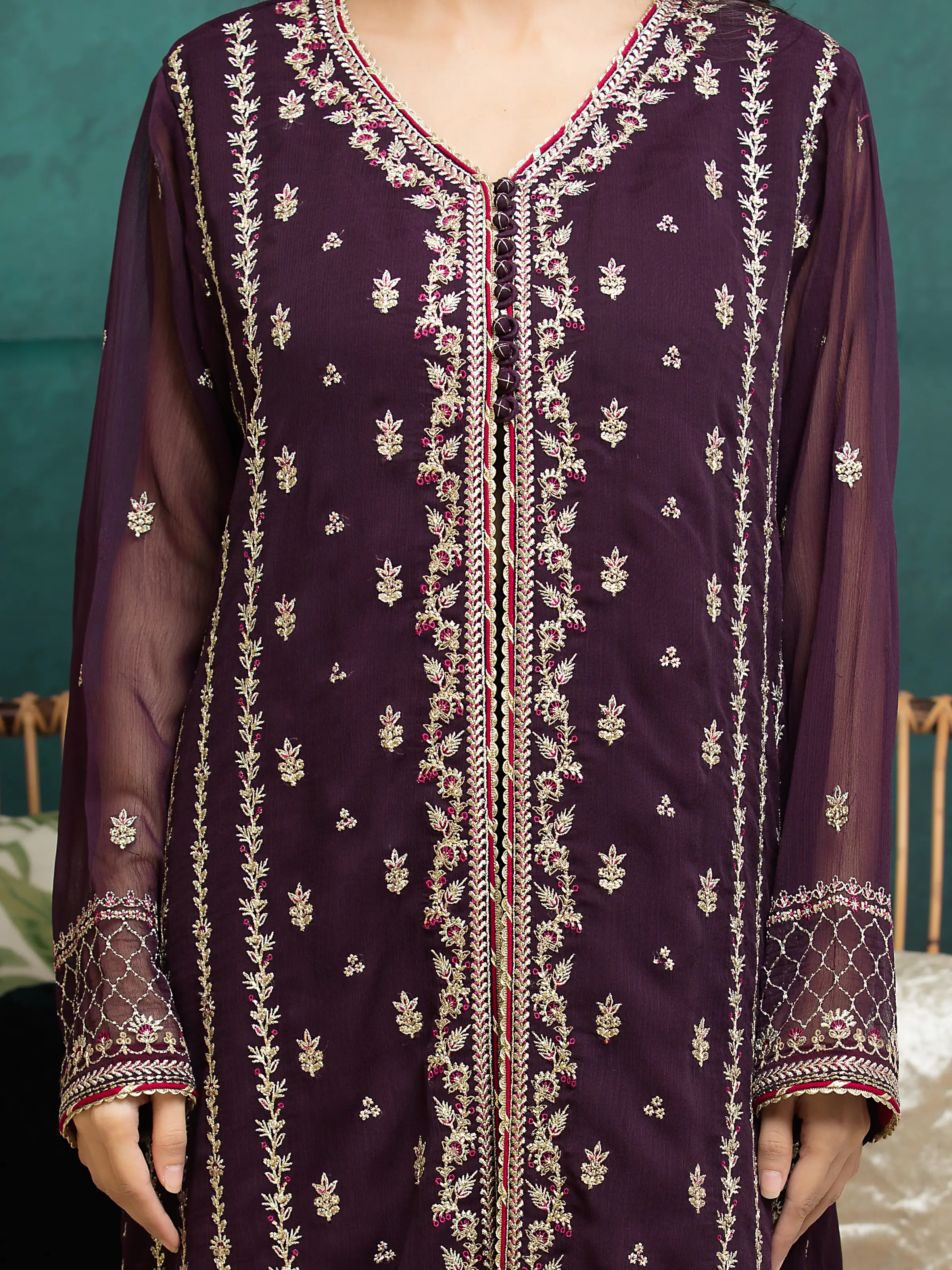 Unstitched Embroidered Chiffon Shirt Trouser - EWU24V5-30328ST - Image 4