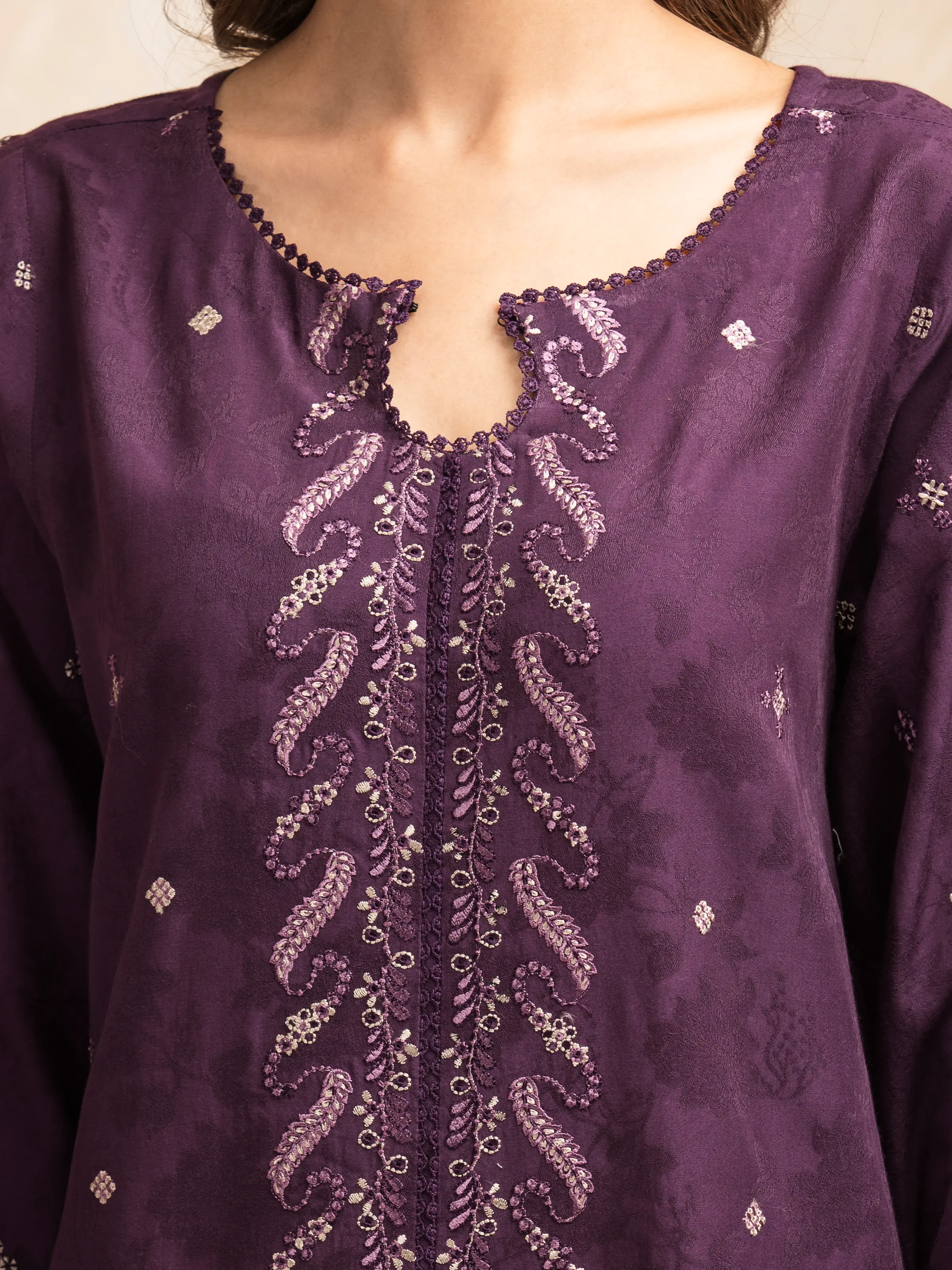 Unstitched Embroidered Jacquard Suit - EWU5V3-31152-3P - Image 5