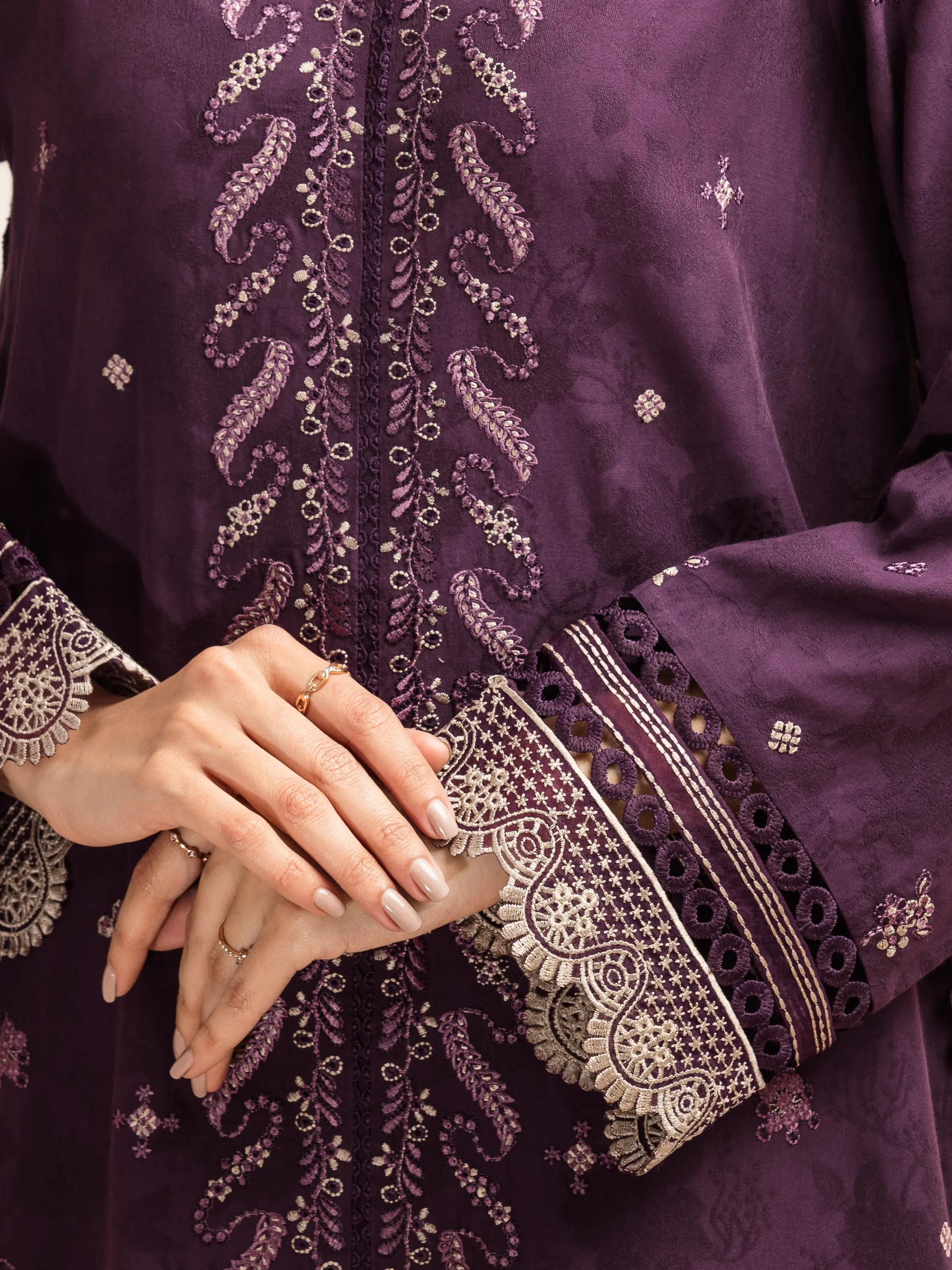 Unstitched Embroidered Jacquard Suit - EWU5V3-31152-3P - Image 6