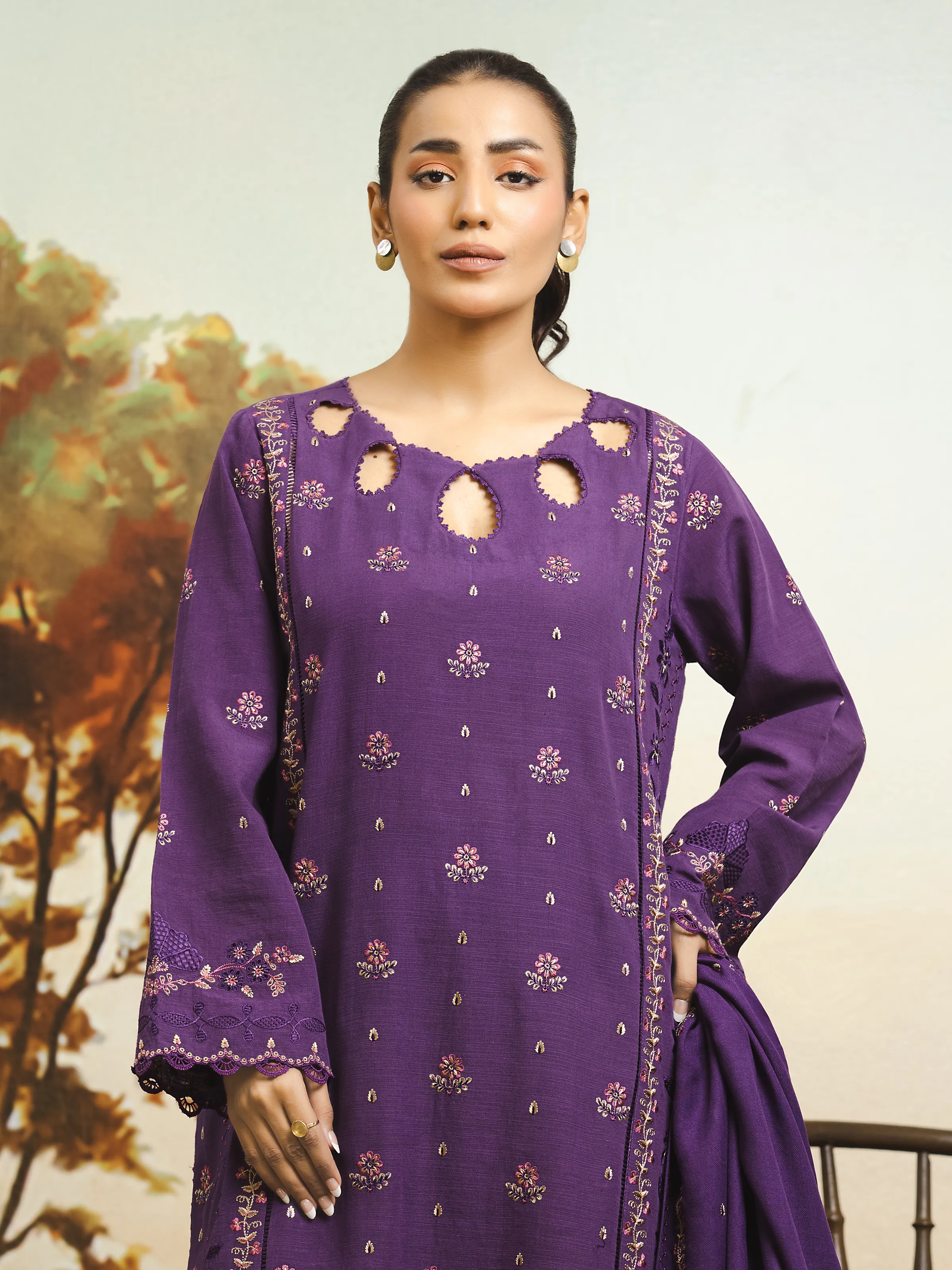 Unstitched Embroidered Marina Twill Shirt Dupatta - EWU24V14-30351SD - Image 3