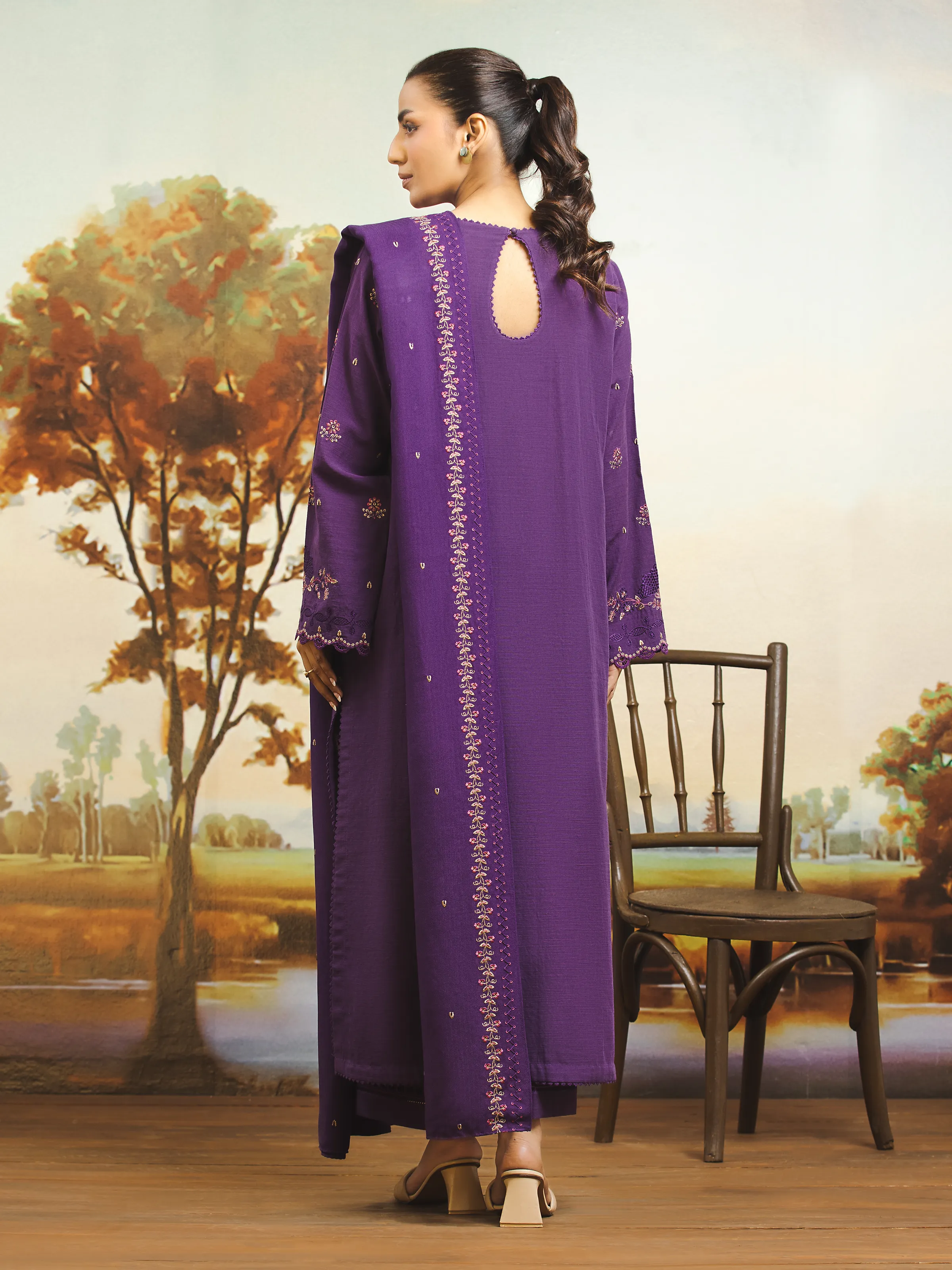 Unstitched Embroidered Marina Twill Shirt Dupatta - EWU24V14-30351SD - Image 8