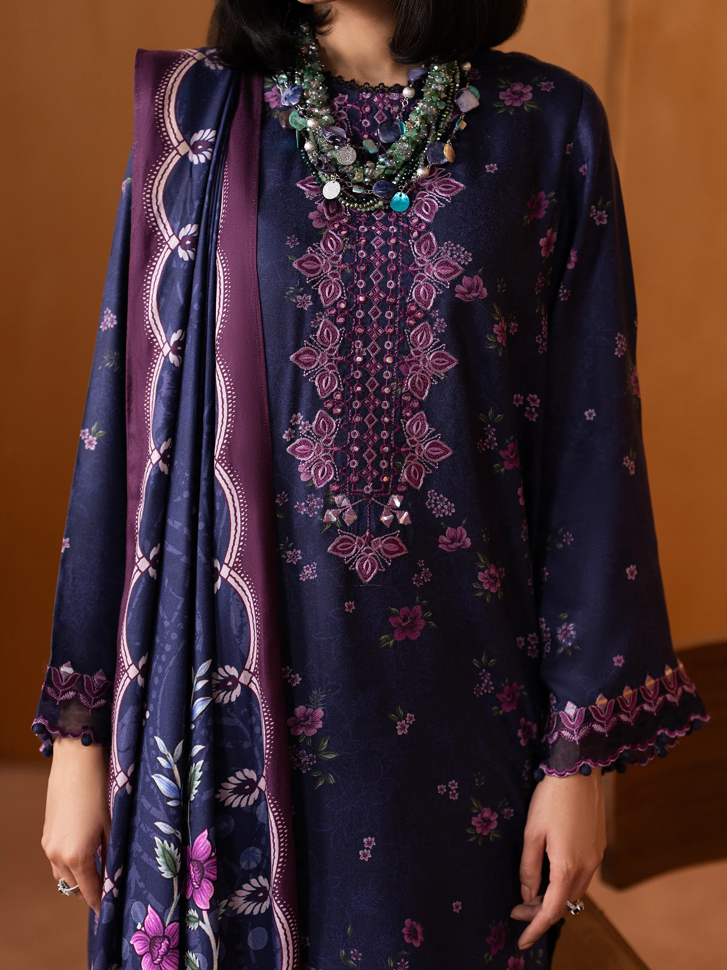 Unstitched Embroidered Twill Viscose Suit - EWU5V20-32081-3P - Image 3