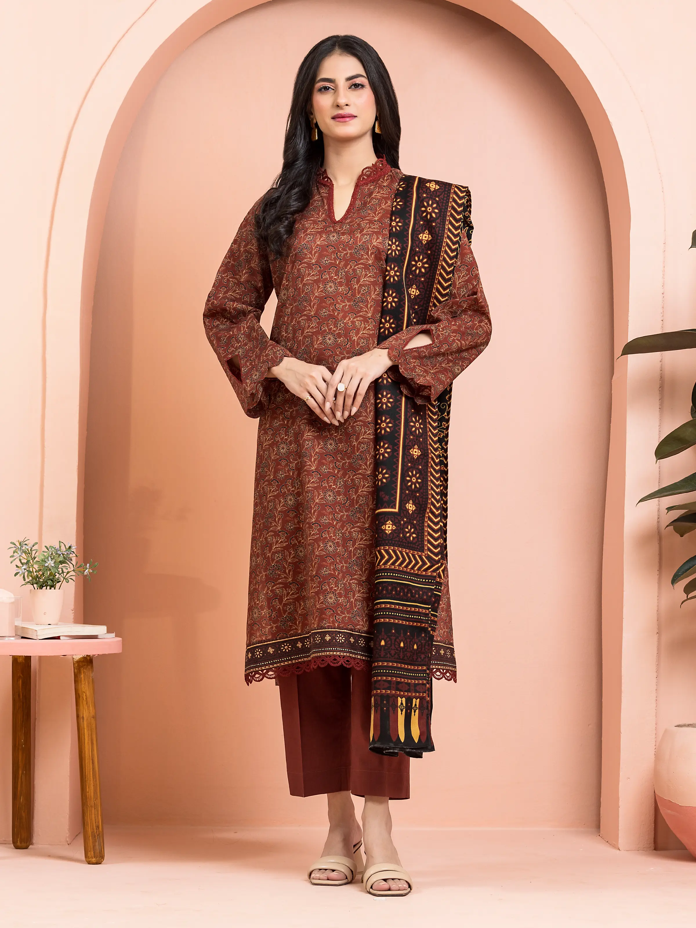 Unstitched Printed Khaddar Suit - EWU24M3-100