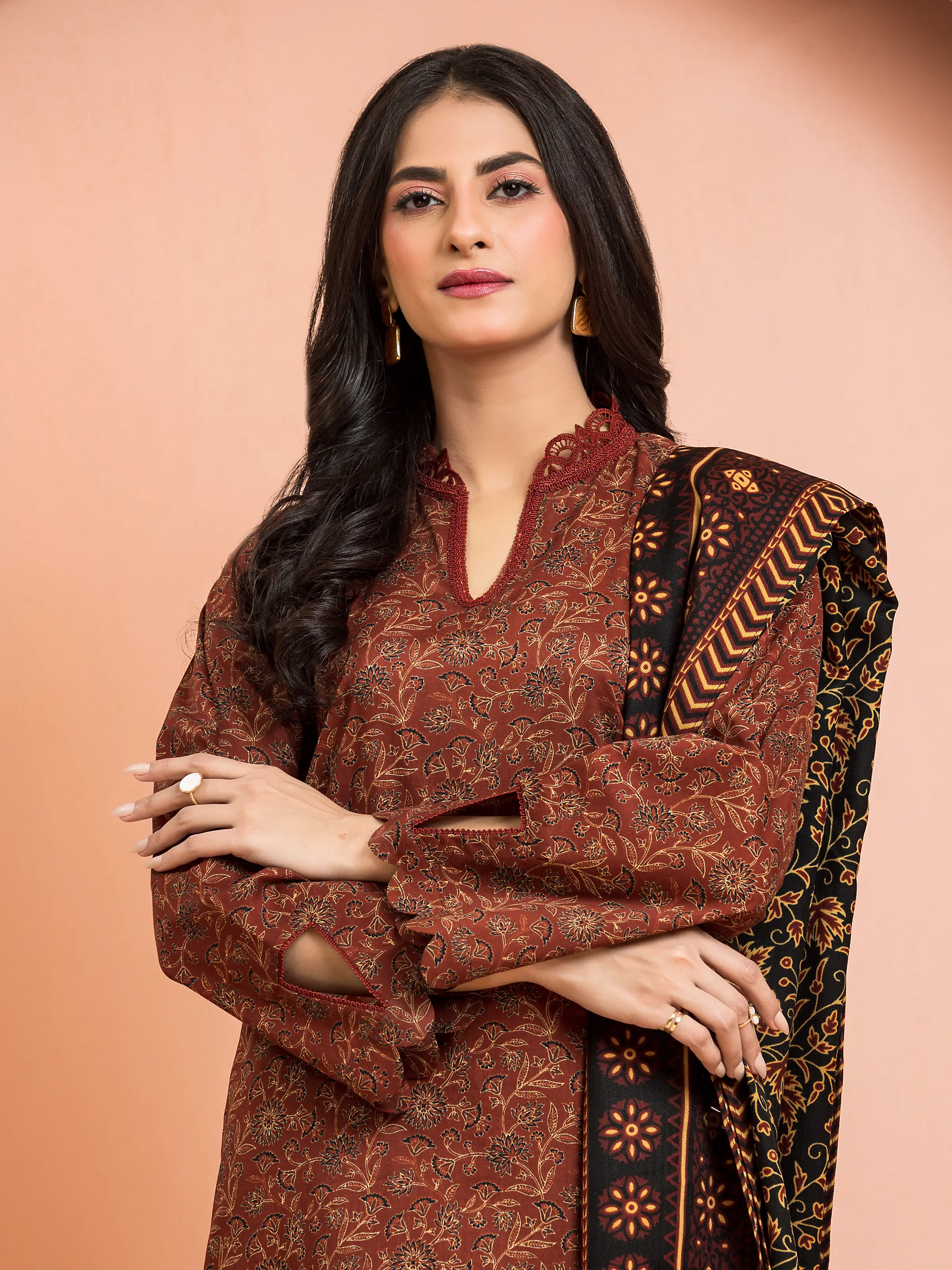 Unstitched Printed Khaddar Suit - EWU24M3-100 - Image 3