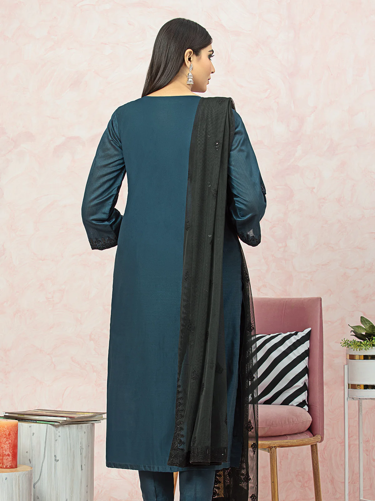 Unstitched Embroidered Net Shirt Trouser - EWU22V15-25080ST - Image 2