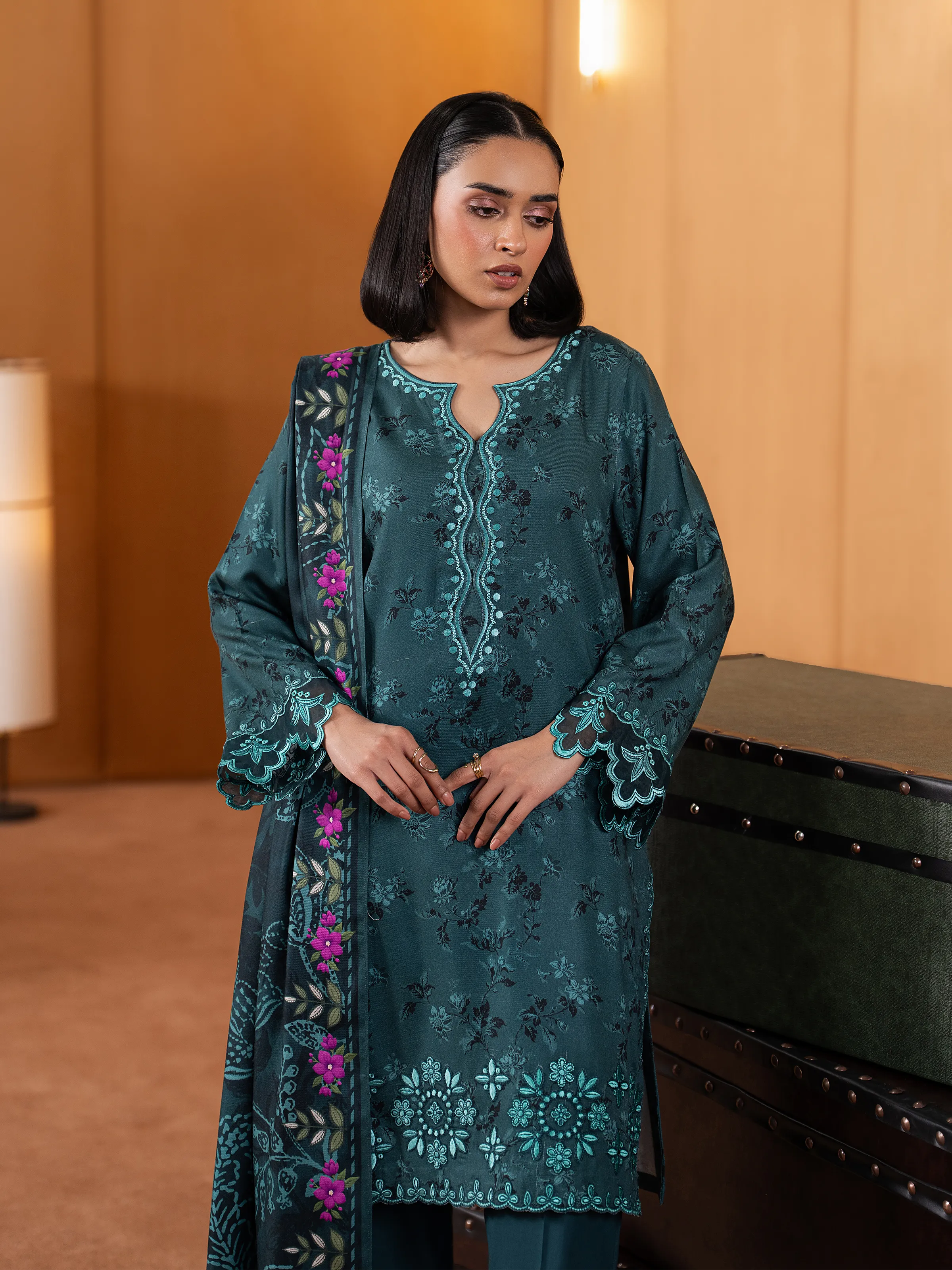 Unstitched Embroidered Twill Viscose Suit - EWU5V20-32084-3P - Image 2