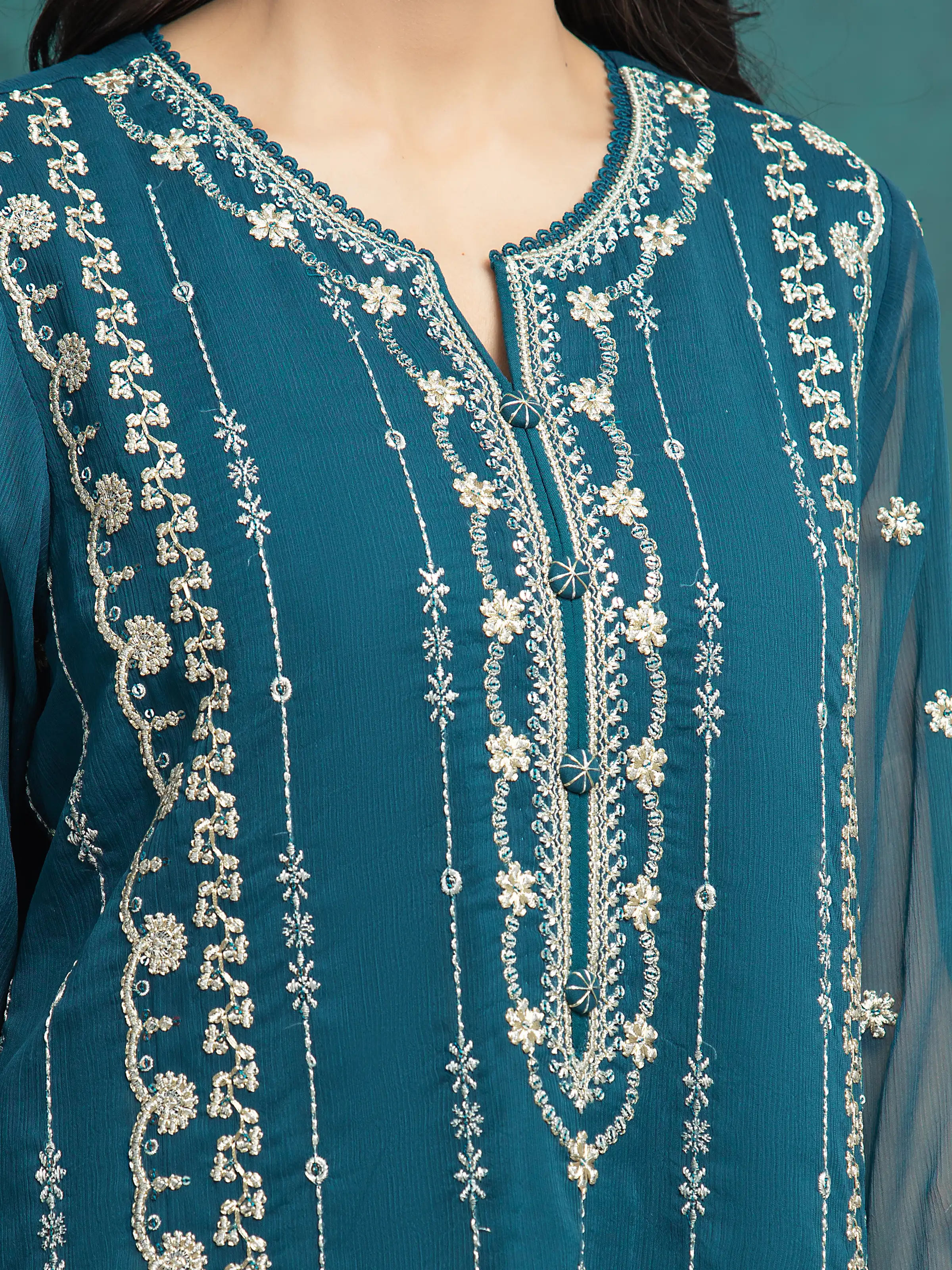 Unstitched Embroidered Chiffon Suit - EWU24V5-30329-3P - Image 4
