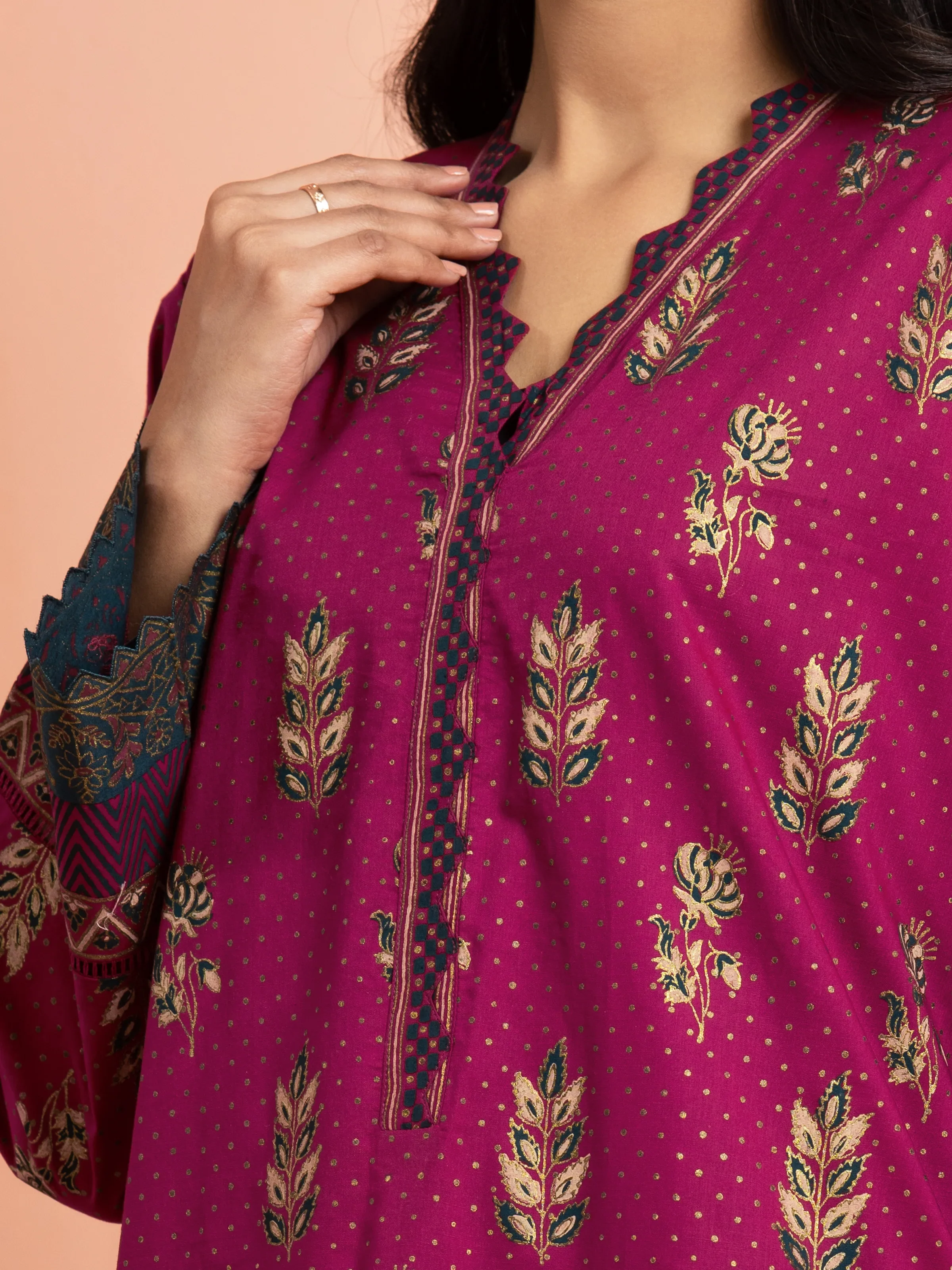 Unstitched Block Print Cambric Suit - EWU5M1-012-3P - Image 3