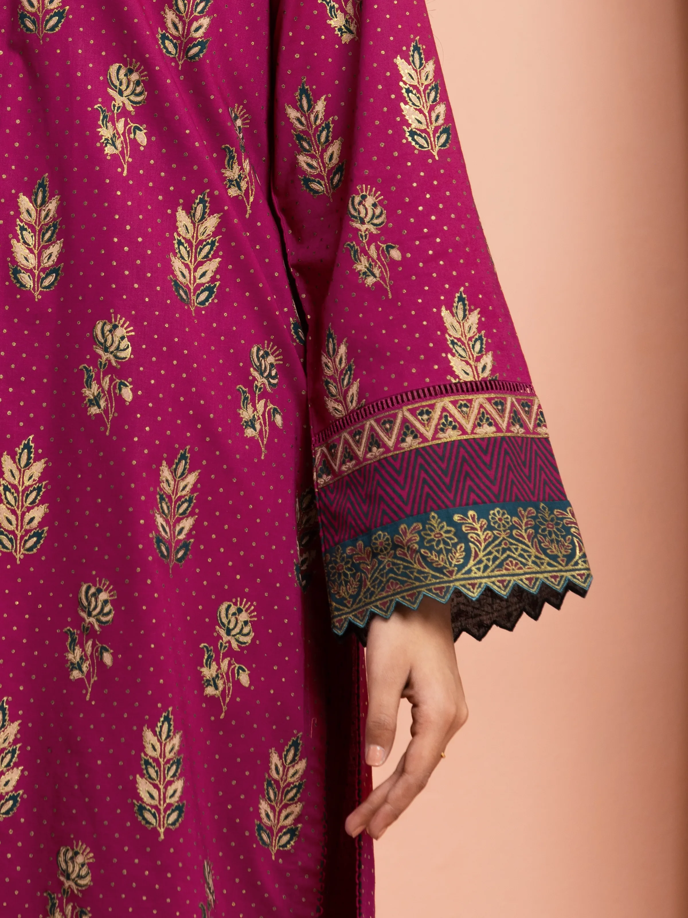 Unstitched Block Print Cambric Suit - EWU5M1-012-3P - Image 4