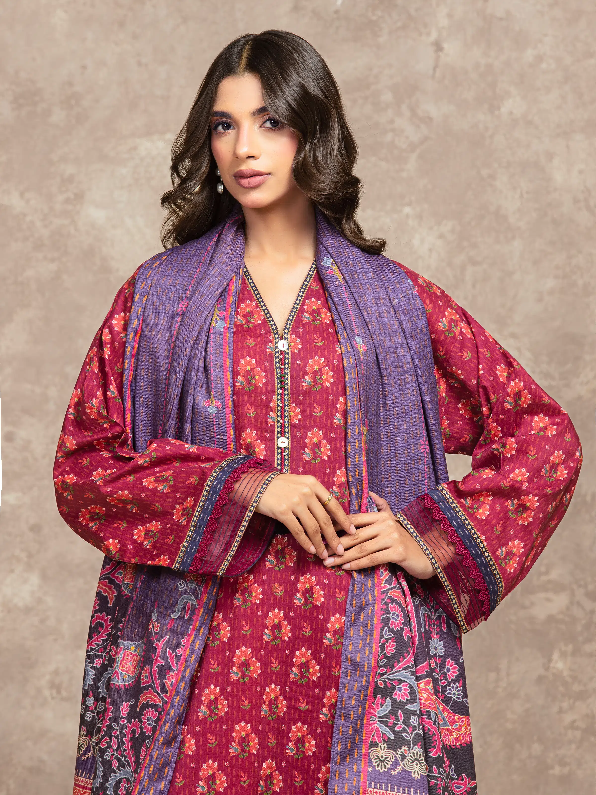 Unstitched Printed Khaddar Suit - EWU5M3-039-3P - Image 2