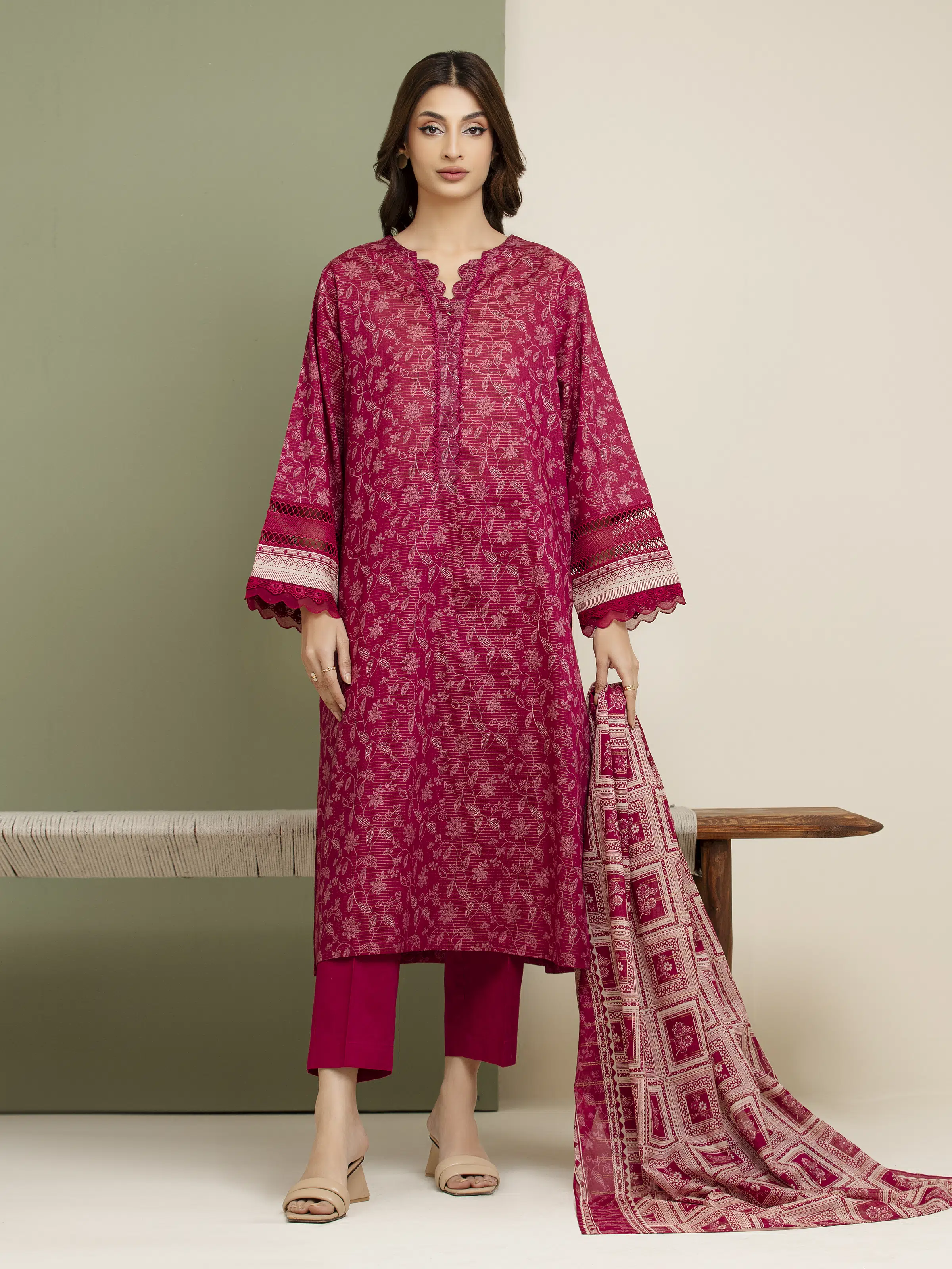 Unstitched Printed Zari Lawn Suit - EWU5M6-013-3P