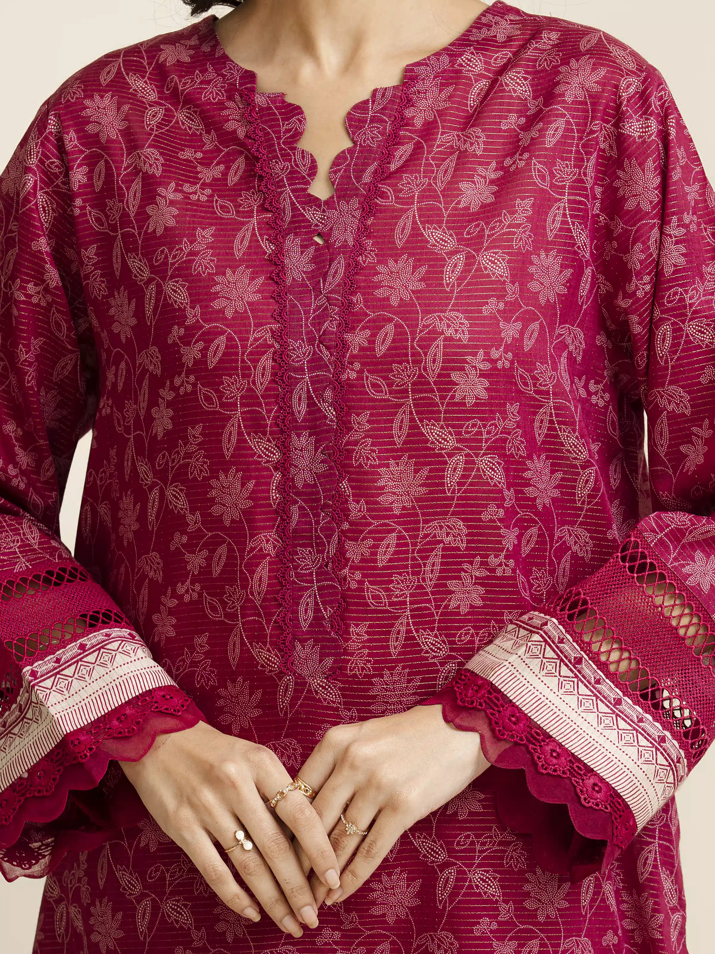 Unstitched Printed Zari Lawn Suit - EWU5M6-013-3P - Image 4