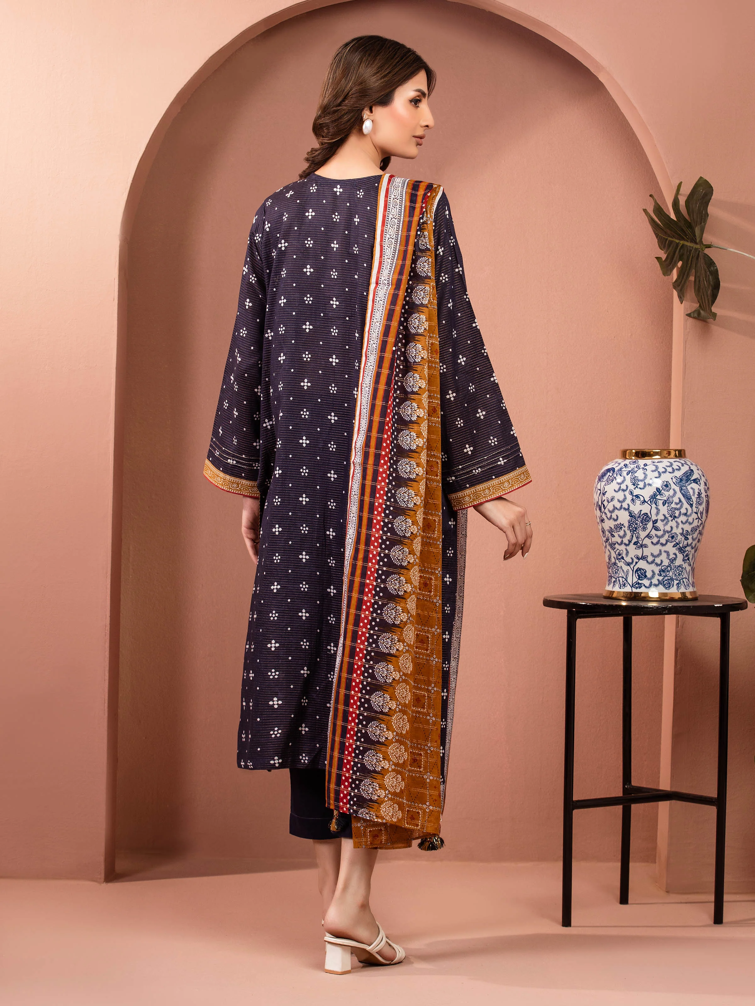 Unstitched Printed Zari Lawn Suit - EWU5M6-016-3P - Image 6
