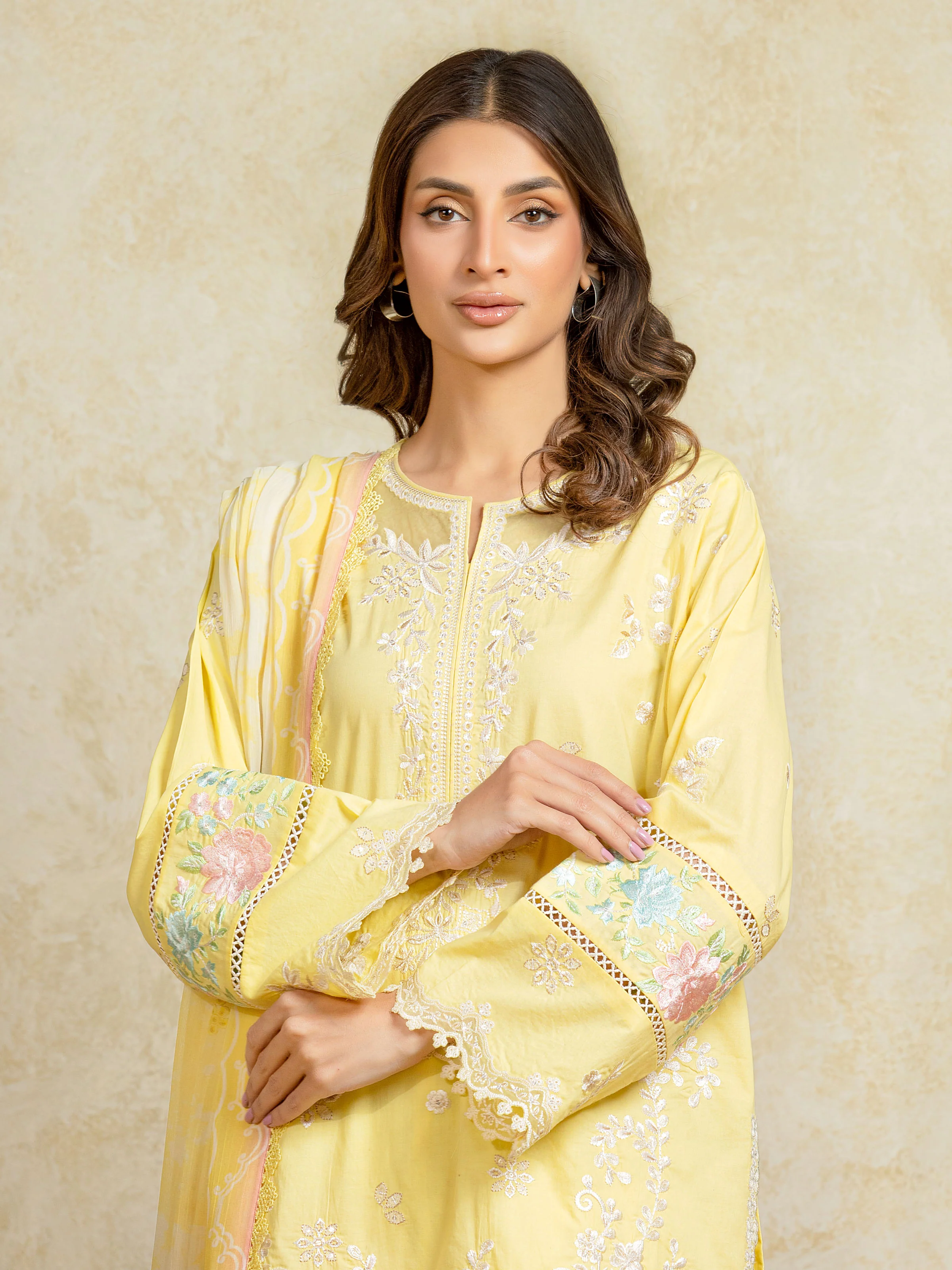 Unstitched  Embroidered Cambric Shirt Trouser - EWU5V2-31802ST - Image 2