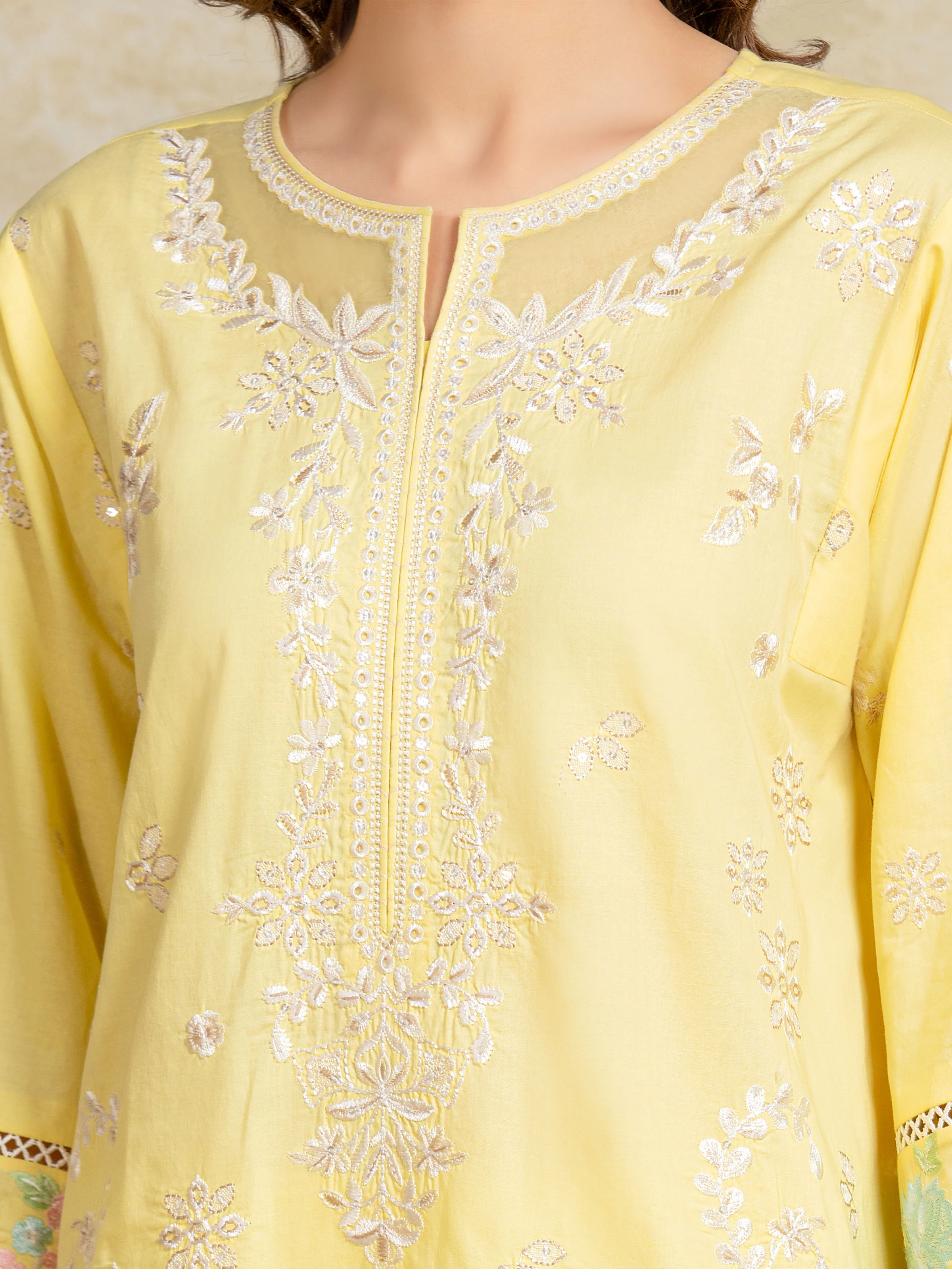 Unstitched  Embroidered Cambric Shirt Trouser - EWU5V2-31802ST - Image 3