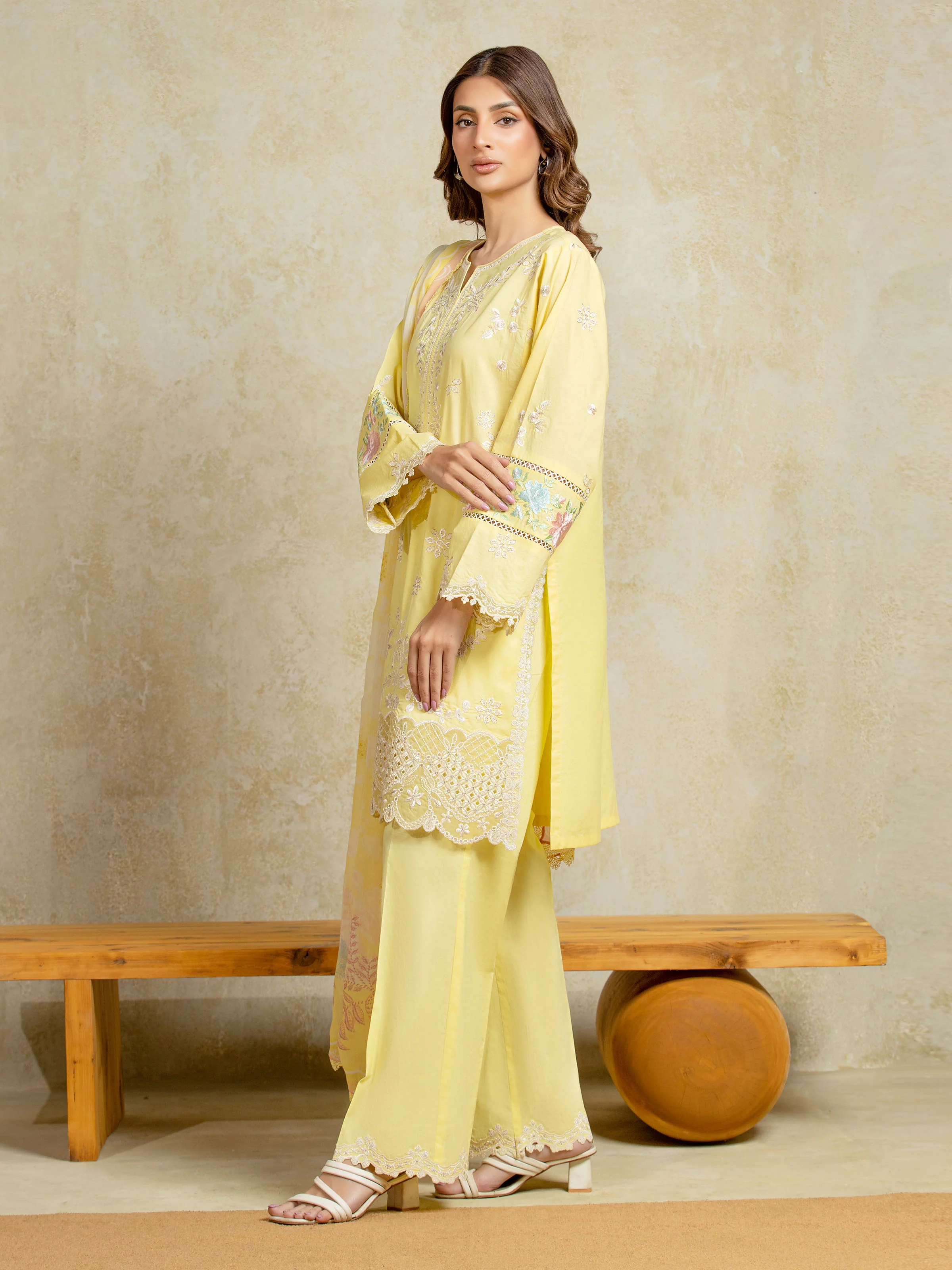 Unstitched  Embroidered Cambric Shirt Trouser - EWU5V2-31802ST - Image 5