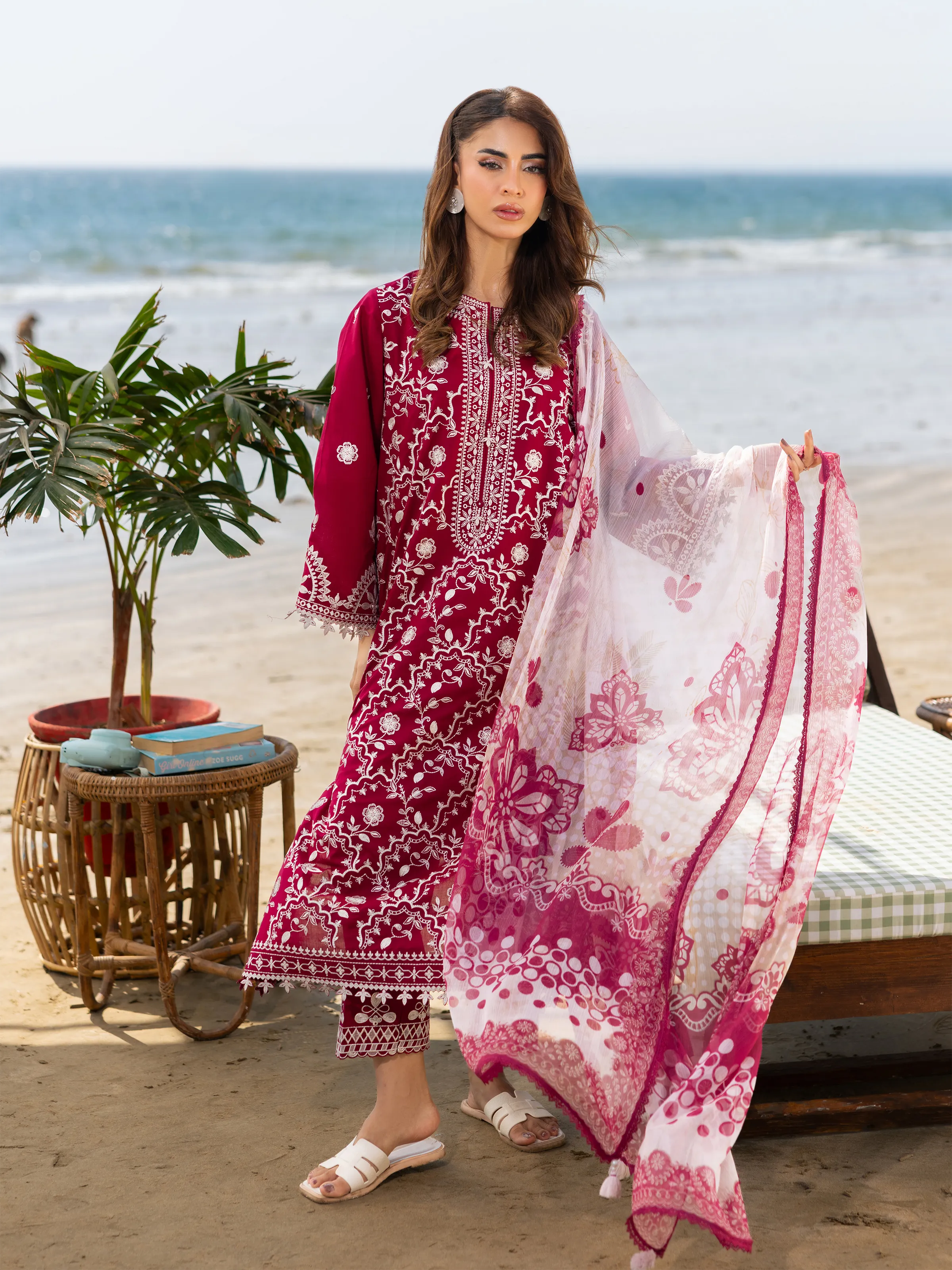Unstitched Embroidered Cambric Suit - EWU6V2-33452-3P - Image 3