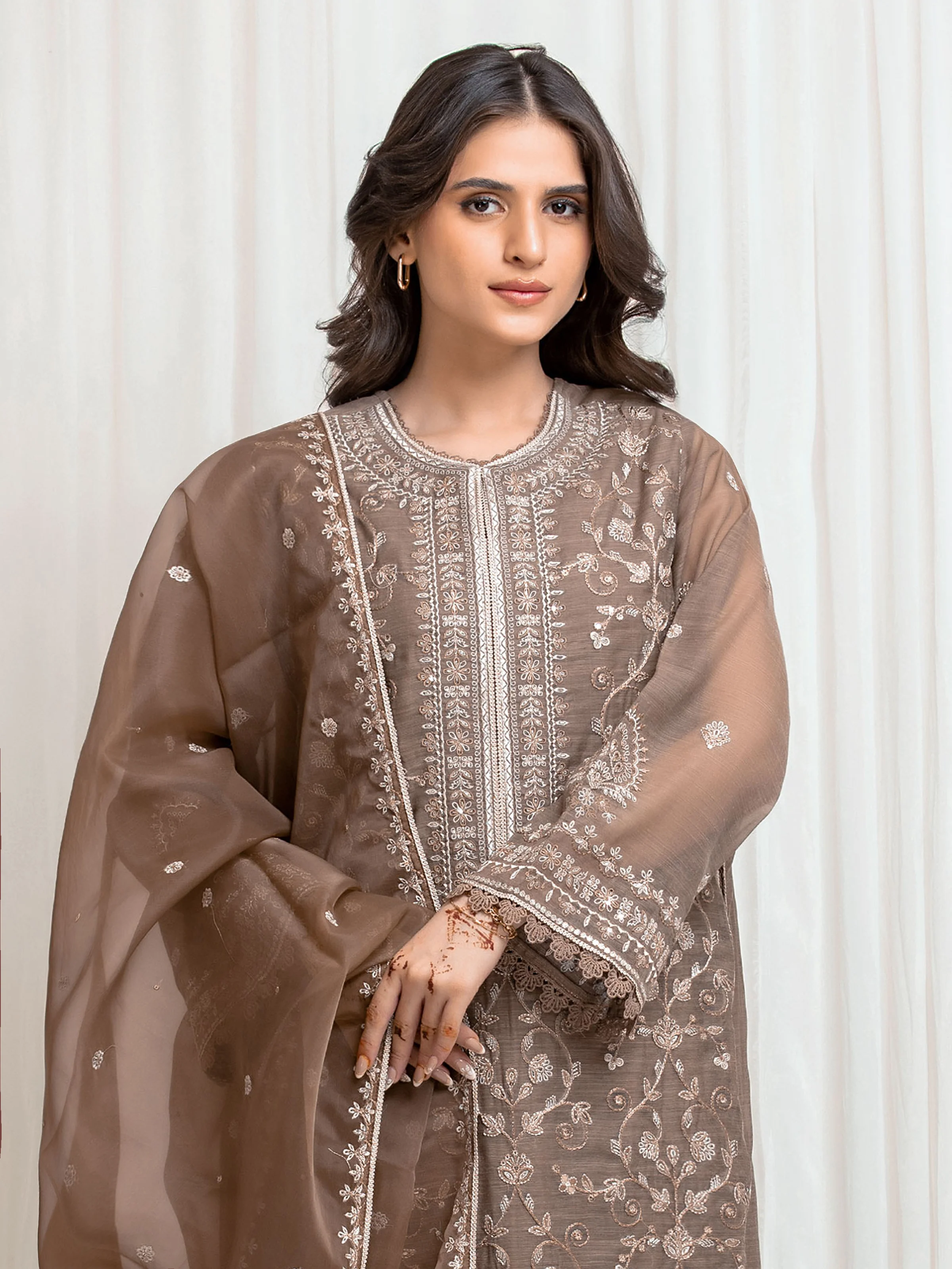 Unstitched Embroidered Chanderi Suit - EWU6V6-30075-3P - Image 2